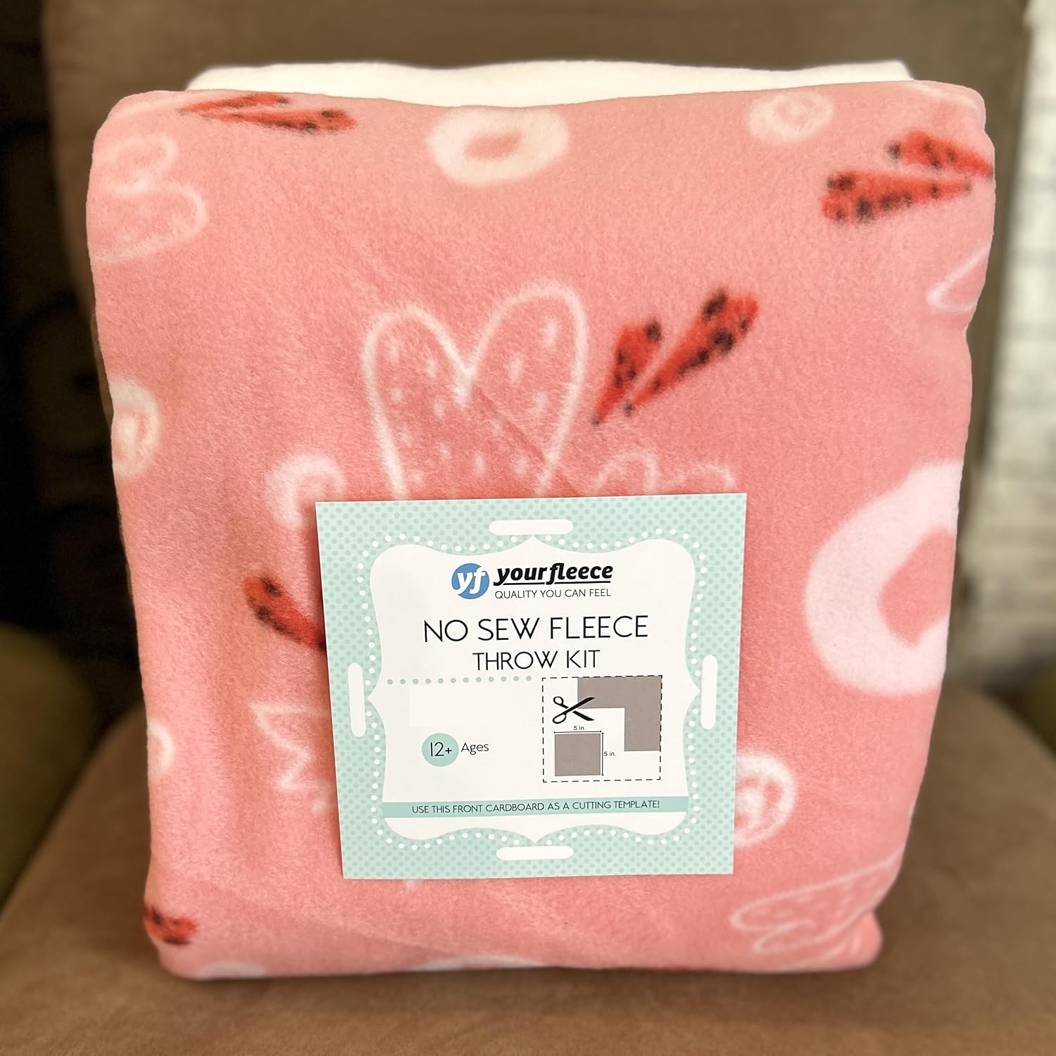 YourFleece No-Sew Throw Fleece Fabric DIY Blanket Making Kit, Make Your Own, Anti-Pill, Valentine Love Hearts, 72x60 inches