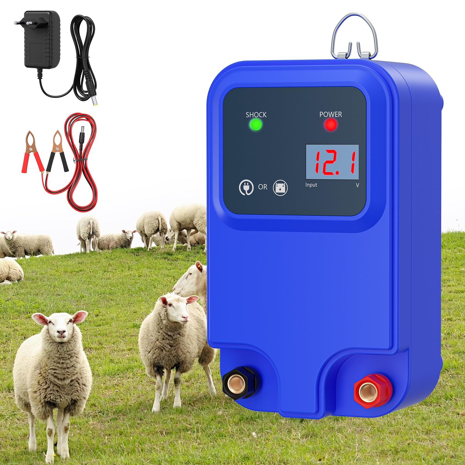 Weidezaungerät mit LCD Anzeige,Elektrozaungerät für 10 KM zur Abwehr von Wildtieren,1.5 Joule 10.5KV Ausgangsleistung,12V zur Abwehr von Raubtieren,zum Einzäunen von Rindern,Kühen und Vieh