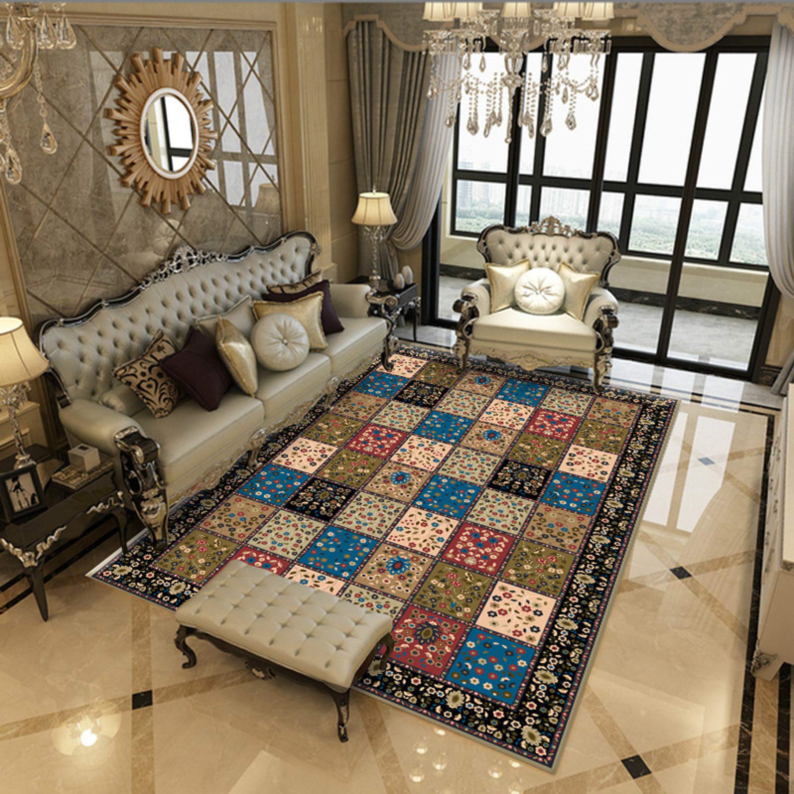 Tapis vintage salon et chambre 80x120cm style ethnique traditionnel et retro