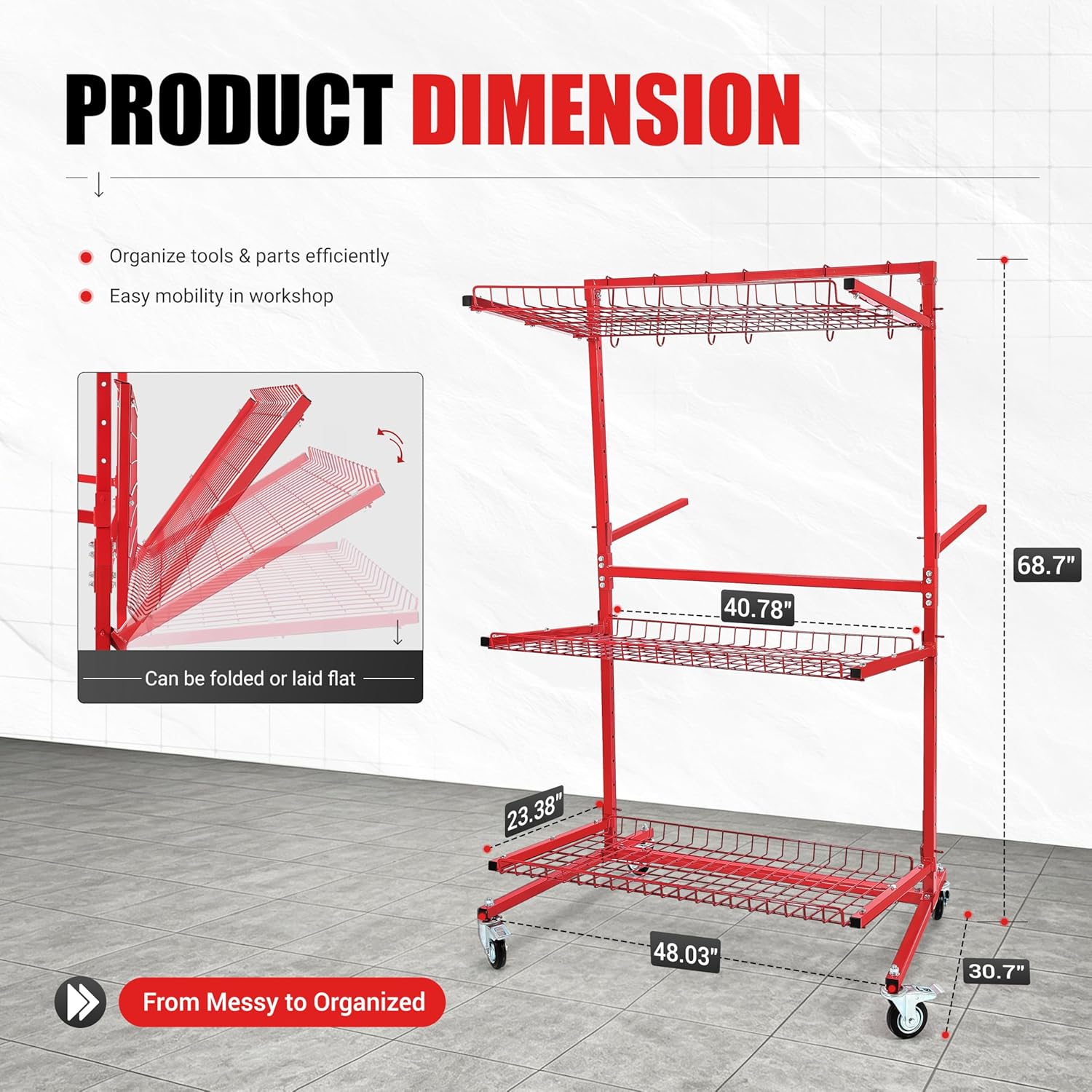 ALMULOO Auto Parts Storage Rack 3 Shelf Storage Rack Parts Management Carts Shelves for Tools Storage