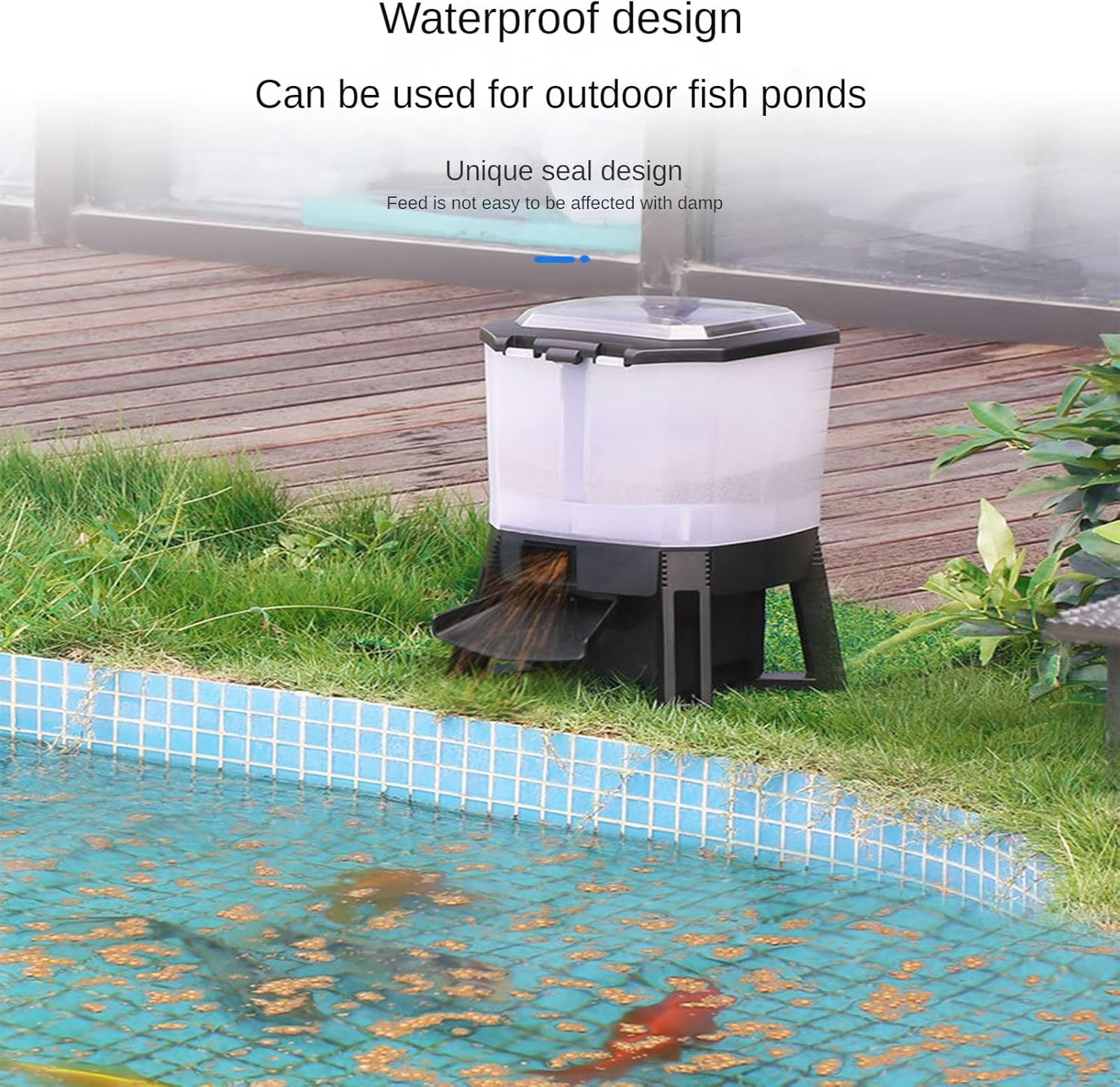 Fish Pond Feeder, 6L Large Capacity, Solar Charging, 120° Wide-Angle Feeding, Waterproof and Moisture-Proof, Worry-Free and Labor-Saving