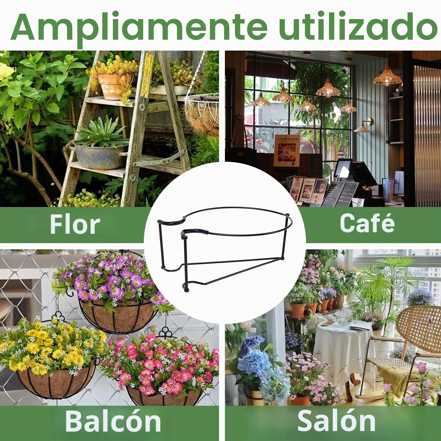 Soporte de metal para plantas colgantes, soporte de barandilla para exteriores, balcón, valla, porche, estante de hierro desmontable para plantas pequeñas (3 piezas)