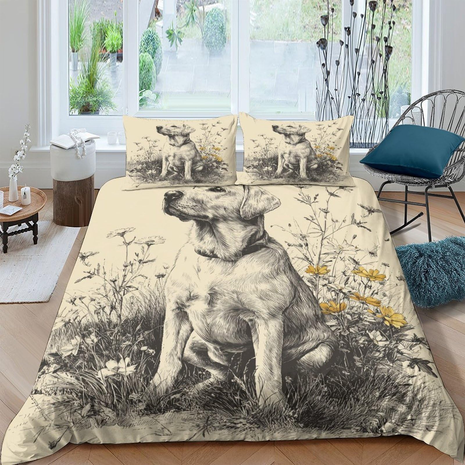 Ctjqhvkz Style-10 3D Printed Vintage Dog Art Fitted Sheet Microfiber Soft Breathable Sketch Mattress Cover For Bedroom Guest Room Decor Single（135X200cm）