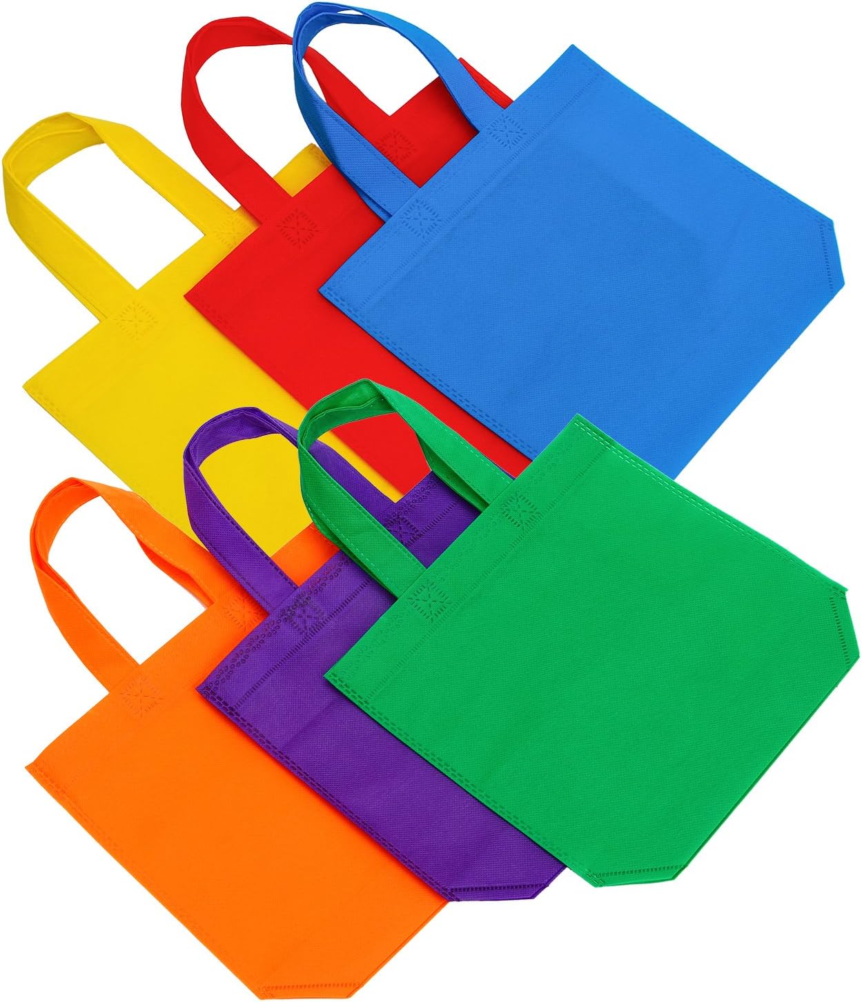 Aneco 24 Pack 11.5 by 11.5 Inches Bottom Birthday Party Bags Non-Woven Treat Bags Easter Egg Hunt Gift Bag Rainbow Colors with Handles, 6 Colors