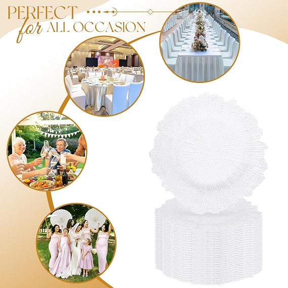 fani 100 Pcs White Charger Plates Bulk, 13 Inch Reef Wedding Chargers
