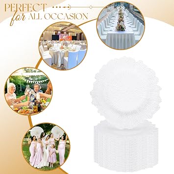fani 100 Pcs White Charger Plates Bulk, 13 Inch Reef Wedding Chargers