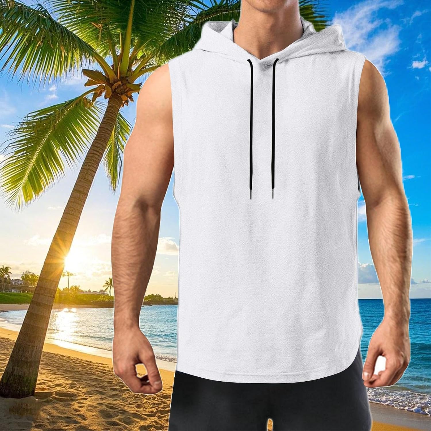 Sleeveless Hoodies Shirt for Men, Elastic Waist Sporty Tank Tops | Sleeveless Hoodies Shirt for Men, Elastic Waist Sporty Tank Tops