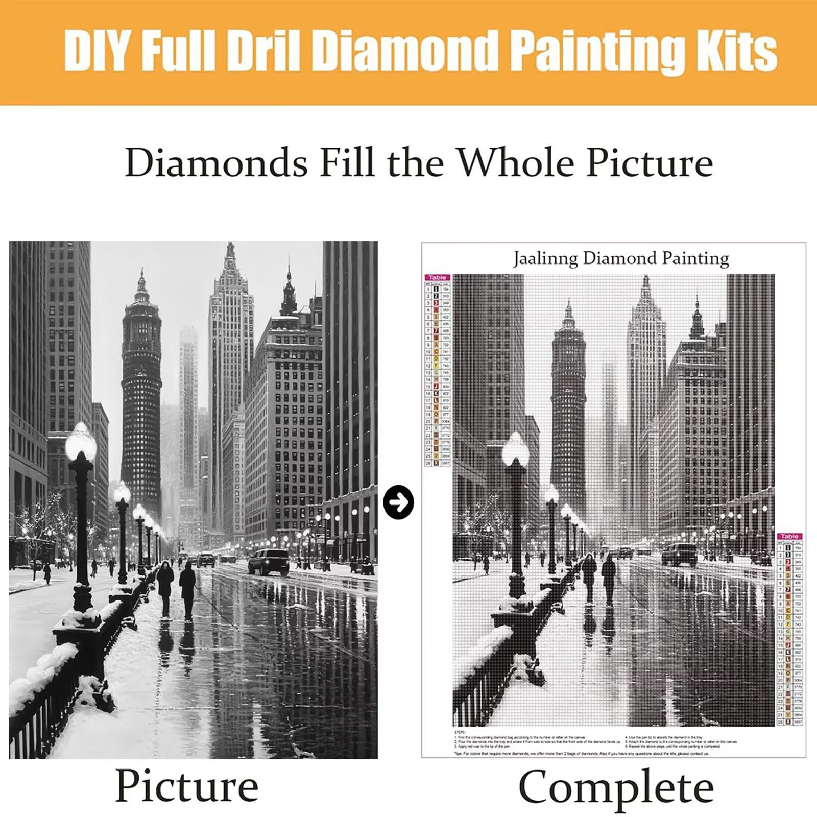 Diamond Painting Kit Completo, Diamond Painting Città, 5D Quadrato Pittura Diamante Kit Manualidades Adultos DIY Diamantini Crystal Art Disegni Ricamo Punto Croce Artigianale, 80x100cm Inverno j0-774