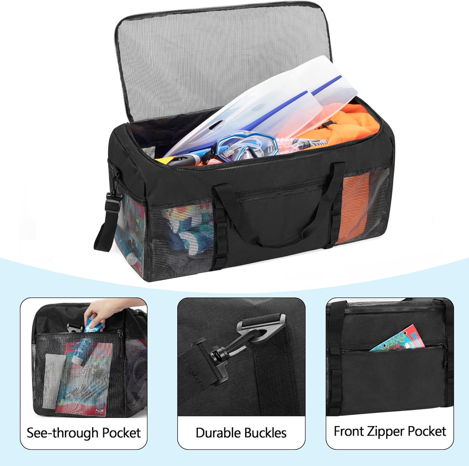 Fasrom XL Mesh Dive Duffel Bag for Scuba Diving Gear, Oversized Sport Duffle Bag for Snorkeling, Swimming, Beach and Gym Items, Black (Empty Bag Only) : Sports & Outdoors