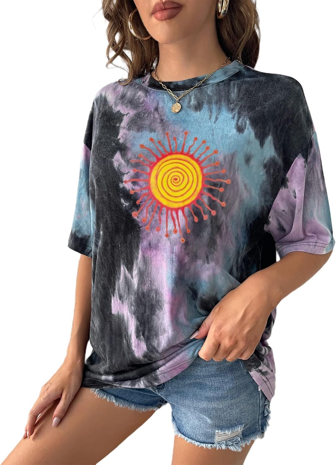 Remidoo Women's Casual Oversized T Shirt Short Sleeve Graphic Tee Letter Tie Dye Shirts - Image 4