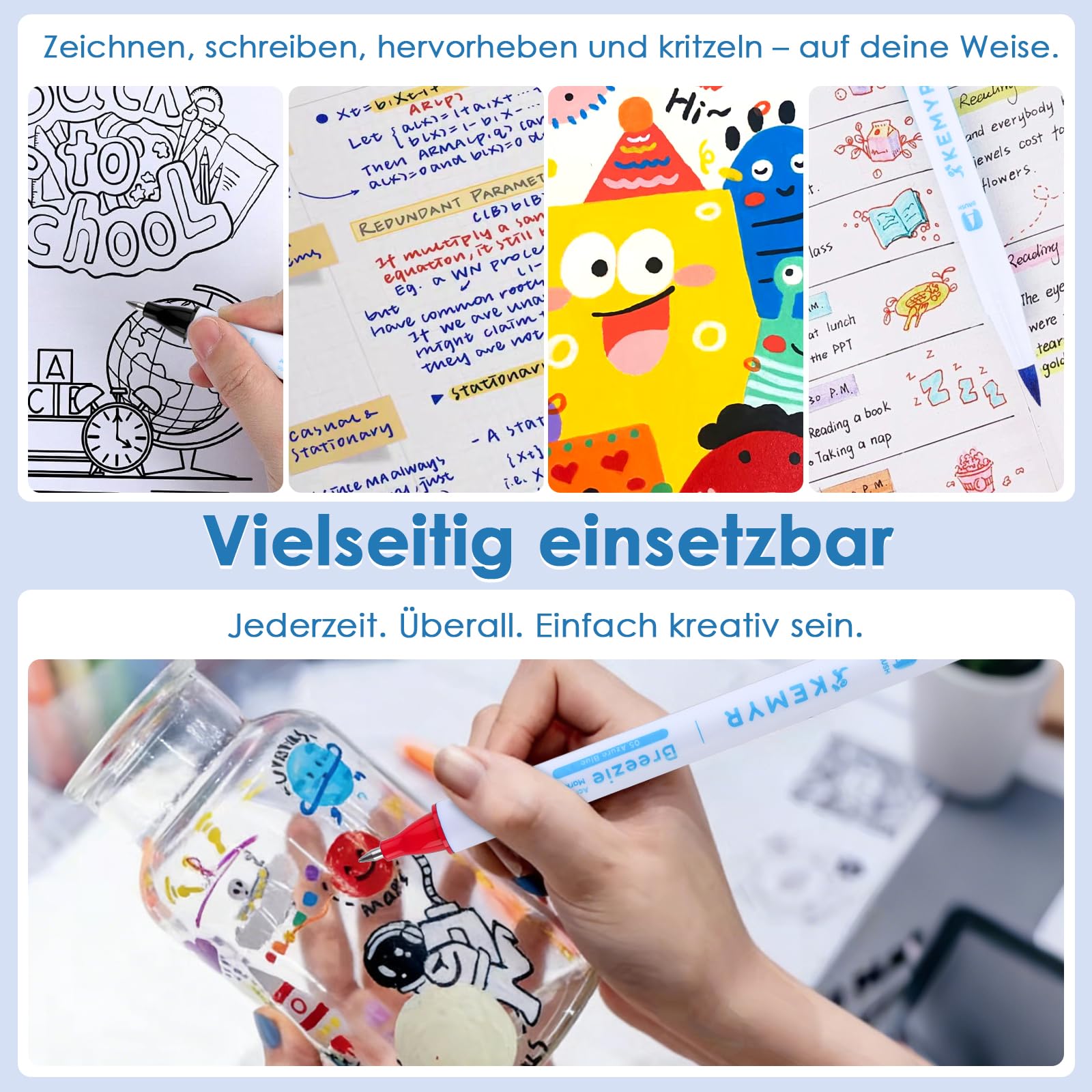 KEMYR Acrylstifte 48 Farben,1-5mm Pinsel Acrylmarker&0,7mm Acryl Gelstifte | Doppelspitze Acrylstifte wasserfest für Stein, Holz, Glas & schwarzes Papier, ideal zum Malen,Journaling&DIY Crafts