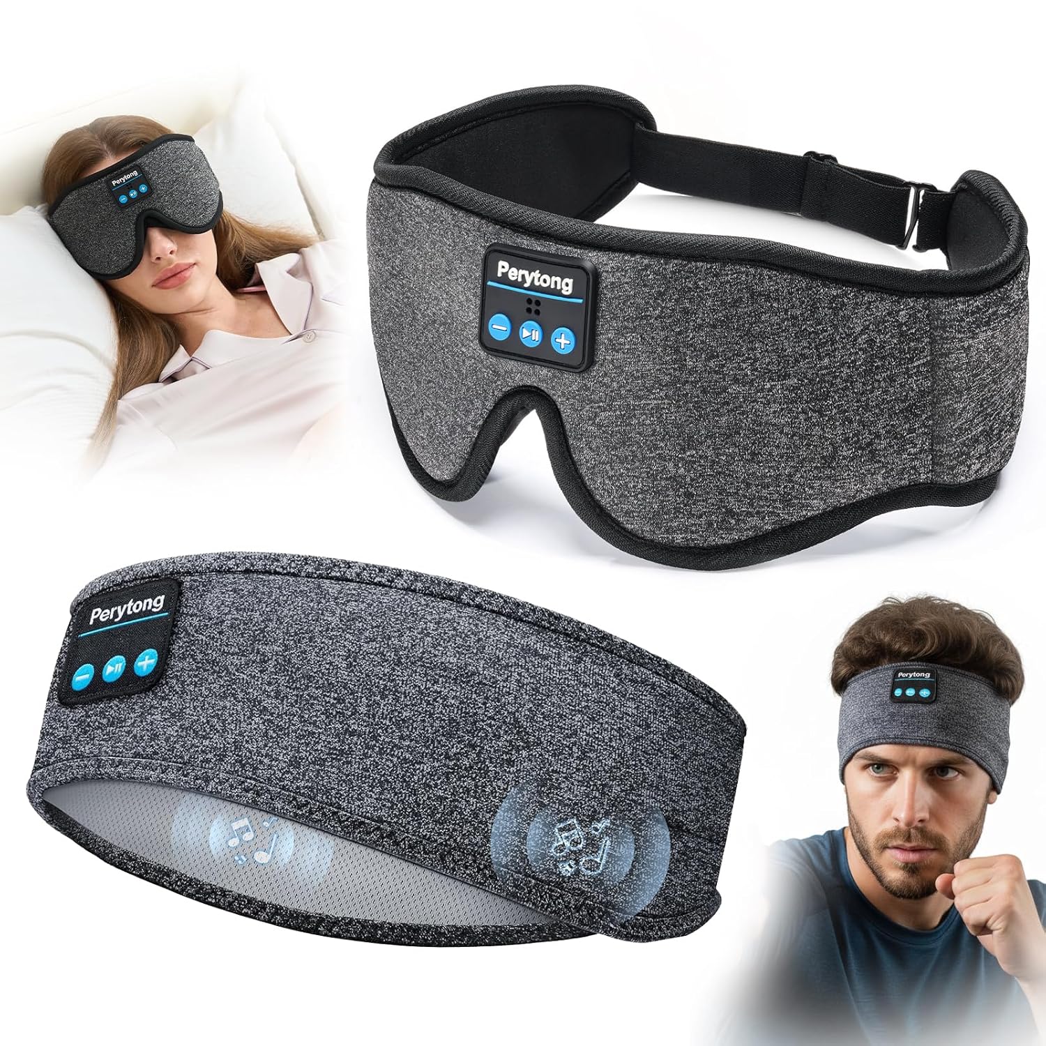 2 Pack Bluetooth Sleep Mask Sleep Headphones Skin-Friendly Sleeping Eye Mask with Bluetooth Headphones Sleep Gifts for Women