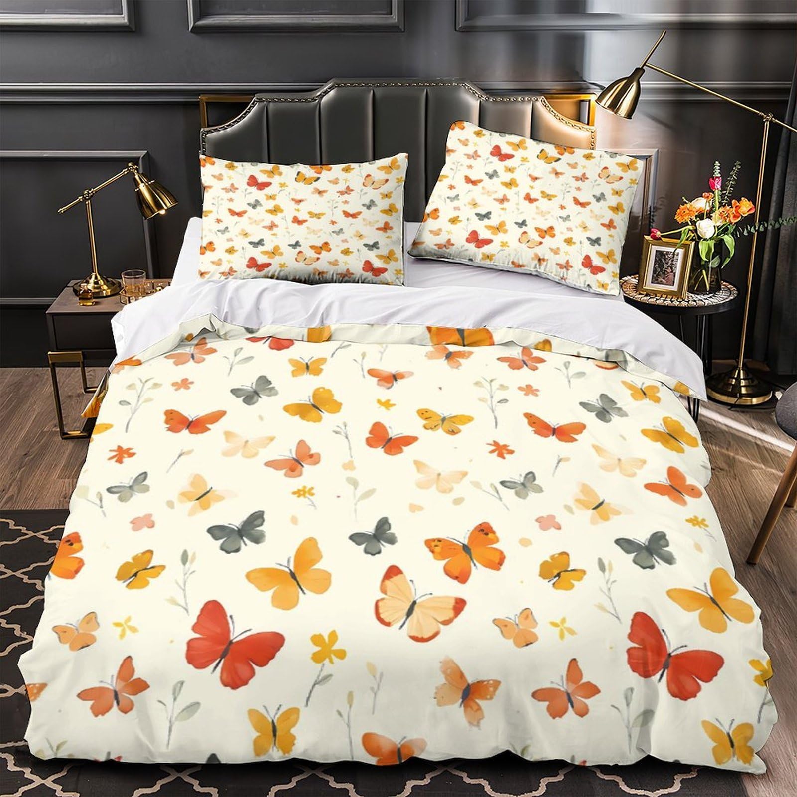 Housse de couette papillon 3D 260x220 parure lit microfibre