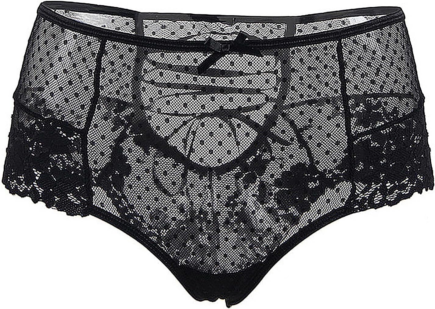 comeondear Sexy Lace Panties Boyshorts Women Cheeky Panties Brief Plus Size Floral Underwear Sheer Mesh Brief - Image 8