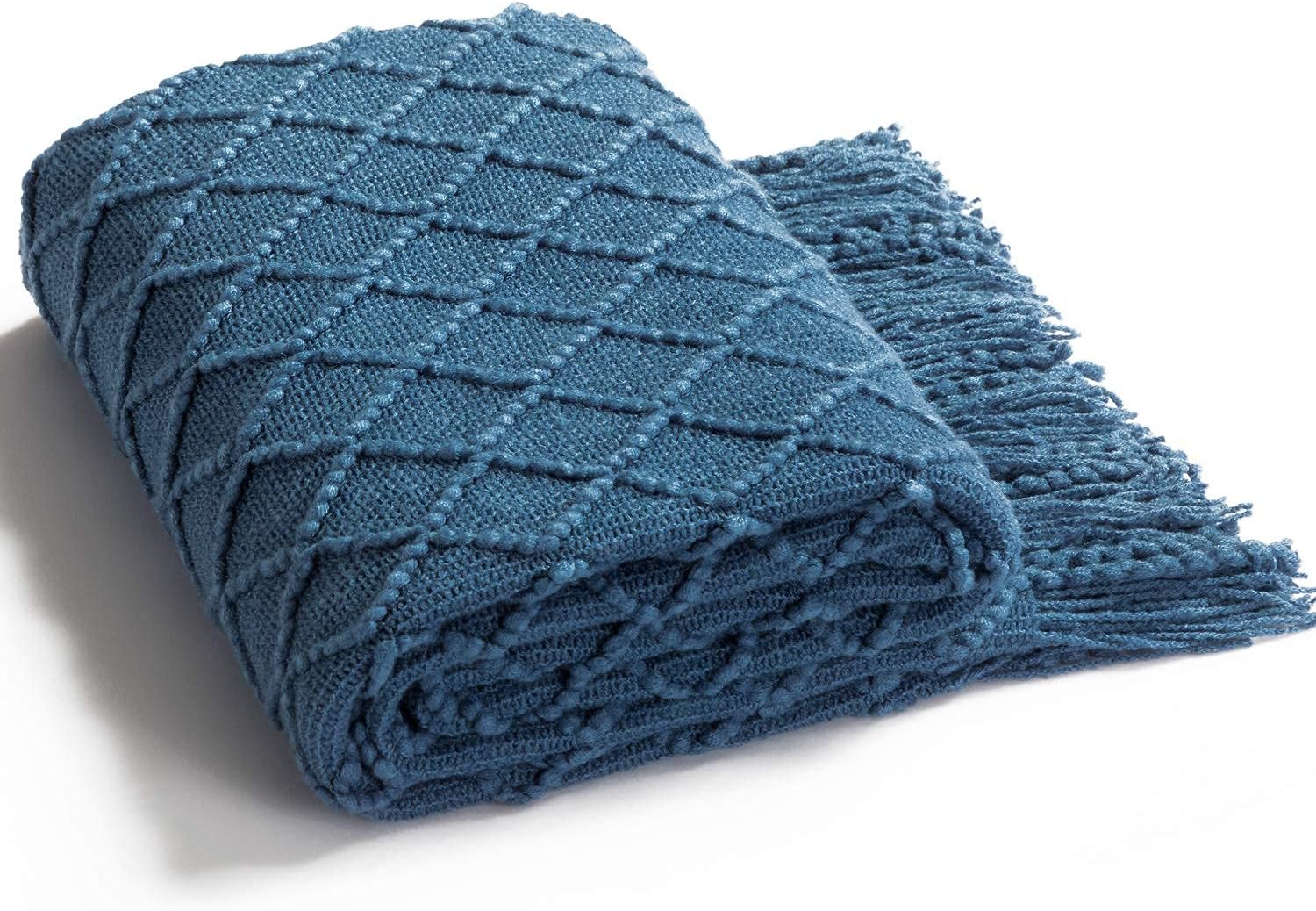Bedsure Throw Blanket for Couch 50 x 60 inches - Blue Knit Woven Summer Blankets, Cozy Lightweight Decorative Throw for Sofa, Bed and Living Room - All Seasons Suitable for Women, Men and Kids (Navy)