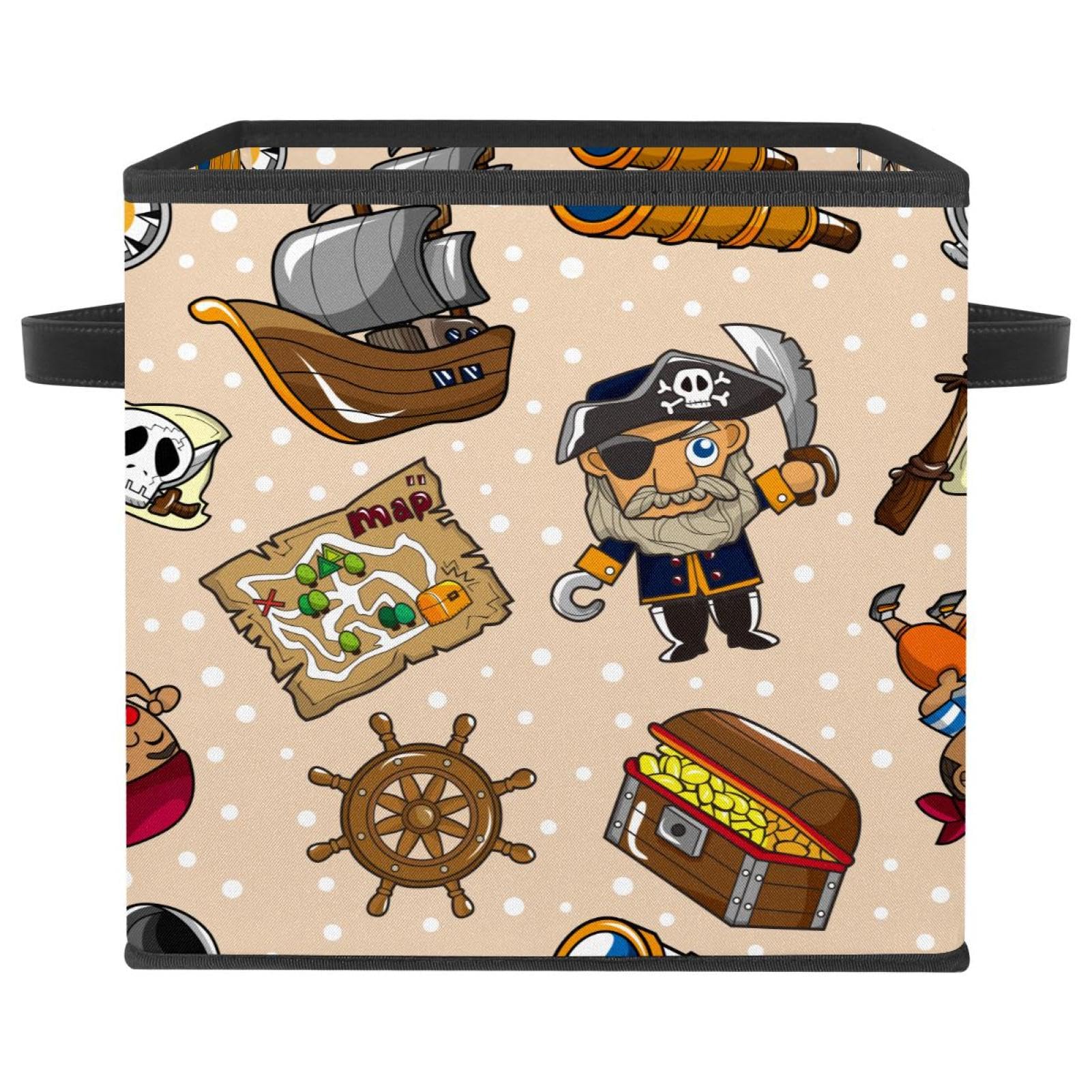 Bac de rangement en tissu avec poignées solides et graphisme pirates