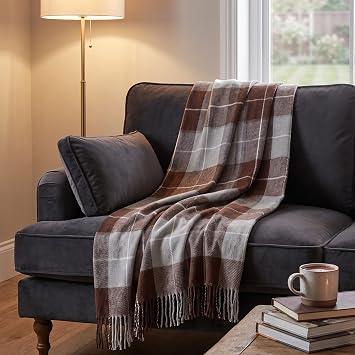 Lavish Home Throw Blanket, Brown Plaid, 50 x 60