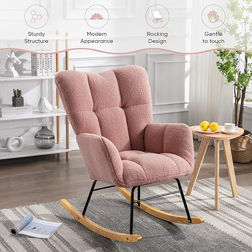 Miniatura 3 de KINFFICT Silla mecedora de terciopelo de peluche, sillón mecedora con carga para guardería, cómoda silla auxiliar para sala de estar, dormitorio