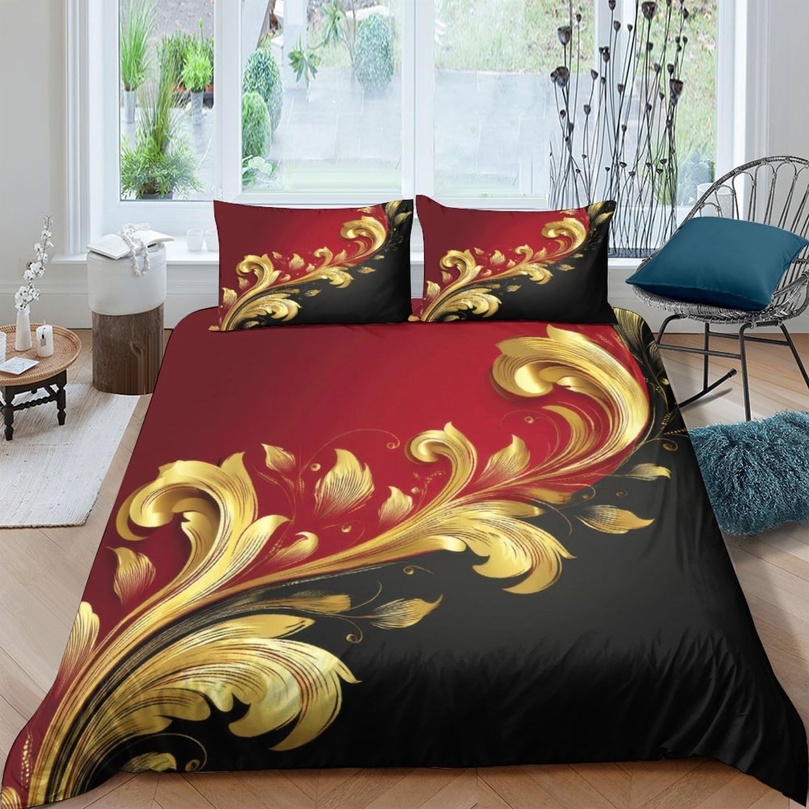 Ctjqhvkz Style-7 3D Printed Baroque Gold Red Fitted Sheet Microfiber Soft Black Swirl Bed Cover For Bedroom Guest Room Mattress Decor Single（135X200cm）