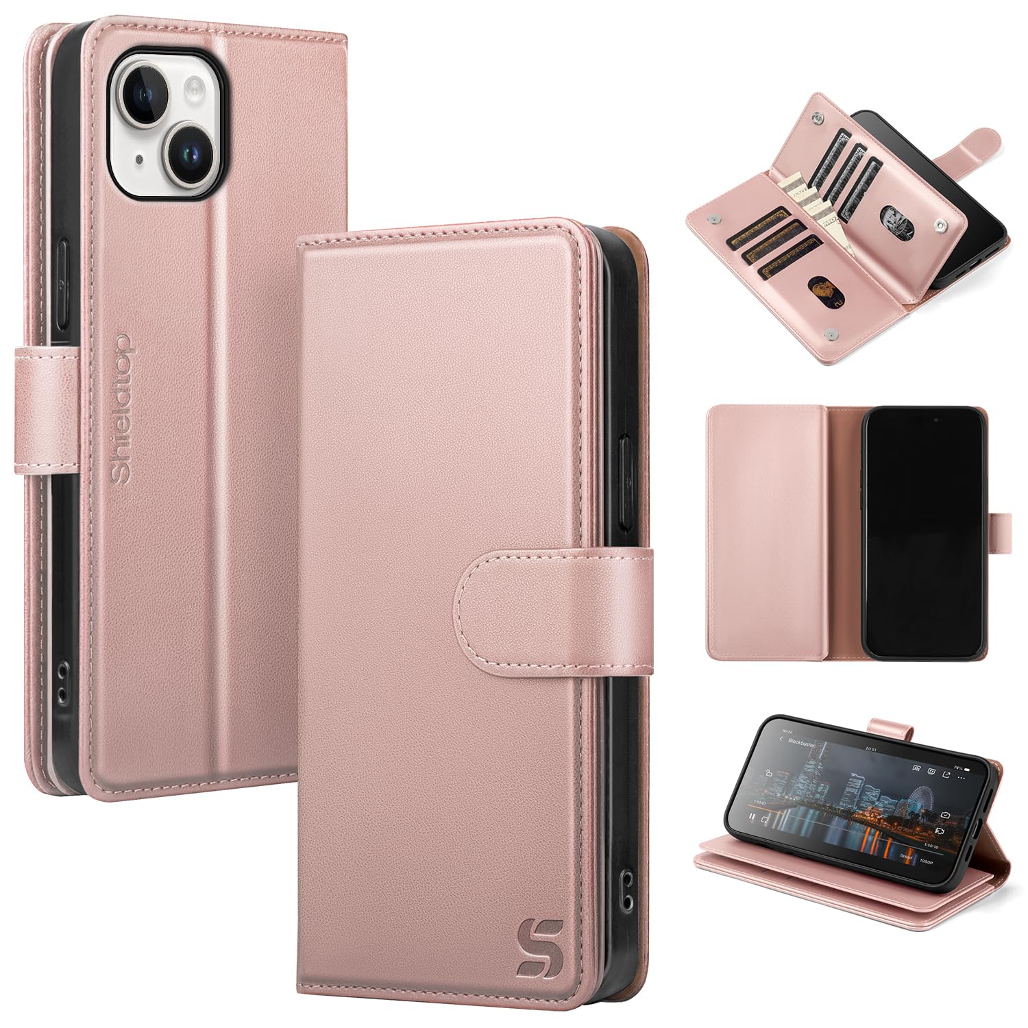 Shieldtop Compatible with iPhone 15 Wallet Case with Card Holder,Women Men RFID Blocking PU Leather Folio Flip TPU Protective Cover Credit Card Slots,