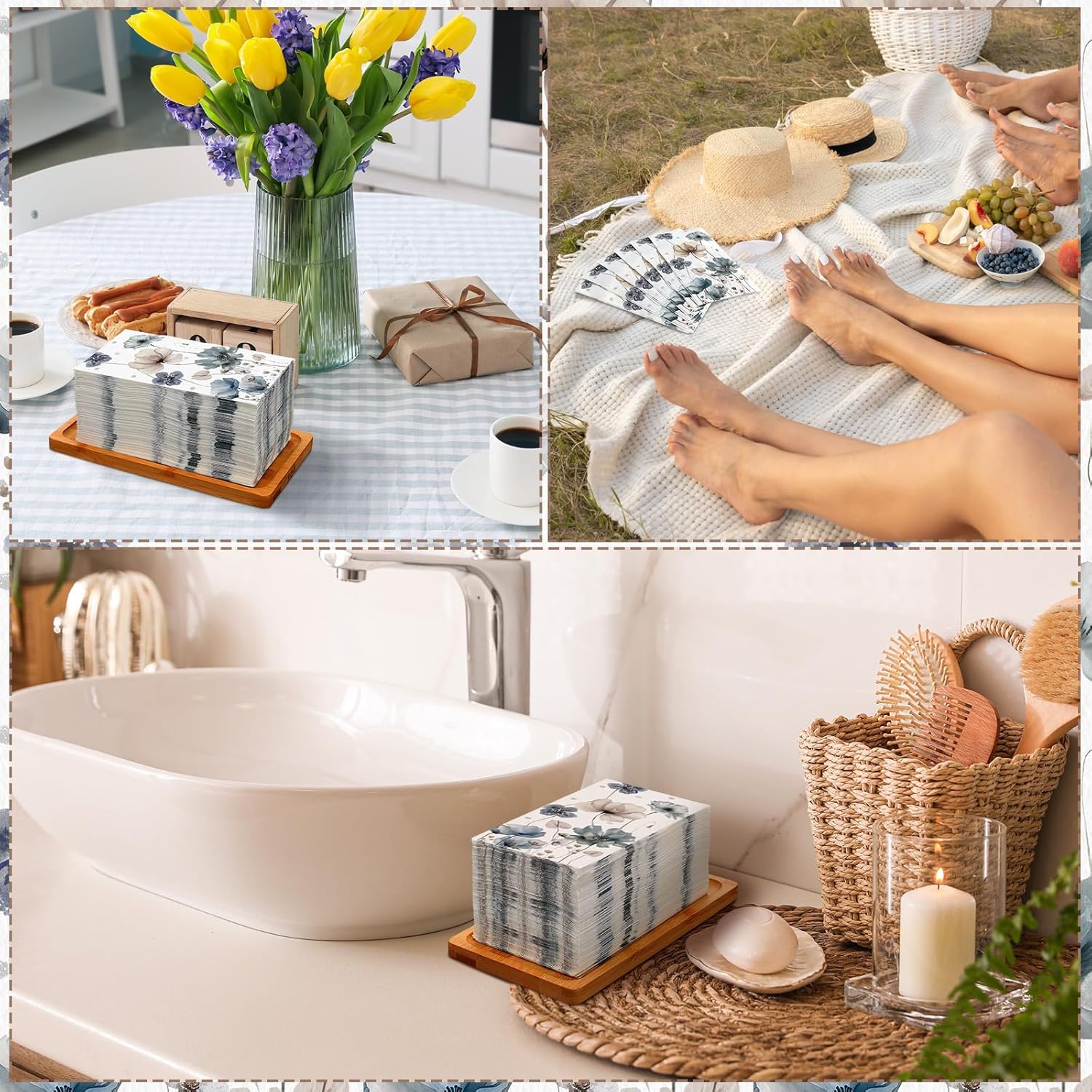 Epakh 200 Pcs Bulk Paper Guest Towels Floral Napkin 2 Ply Disposable Boho Vintage Flower Dinner Napkins Watercolor Spring Decorative botanical Hand Towel for Bathroom Wedding Holiday Party, 7.9 x 4.3"