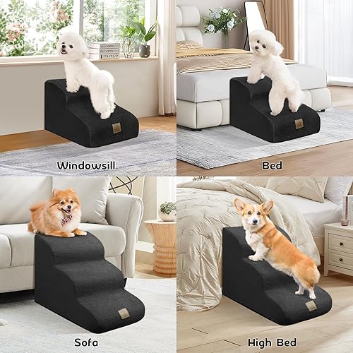 Miniatura 8 de Mestuel Escaleras para perros pequeños, escaleras para mascotas para sofá y cama, rampa para perros para interiores con espuma de alta densidad y