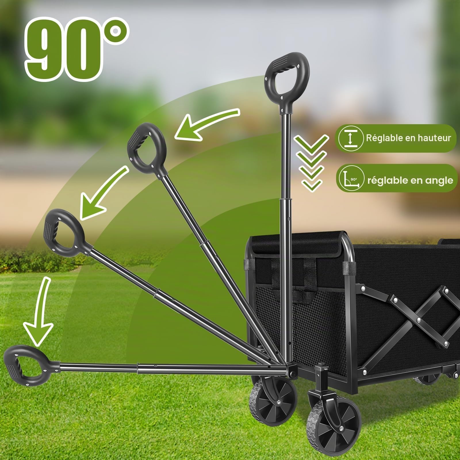 SURFOU Chariot Pliable - Charge maximale : 160 kg et Volume : 120 l - avec pneus Tout-Terrain à 360 ° - Châssis en Acier Robuste et bâche résistante aux intempéries - Idéal pour Le Camping, la Plage
