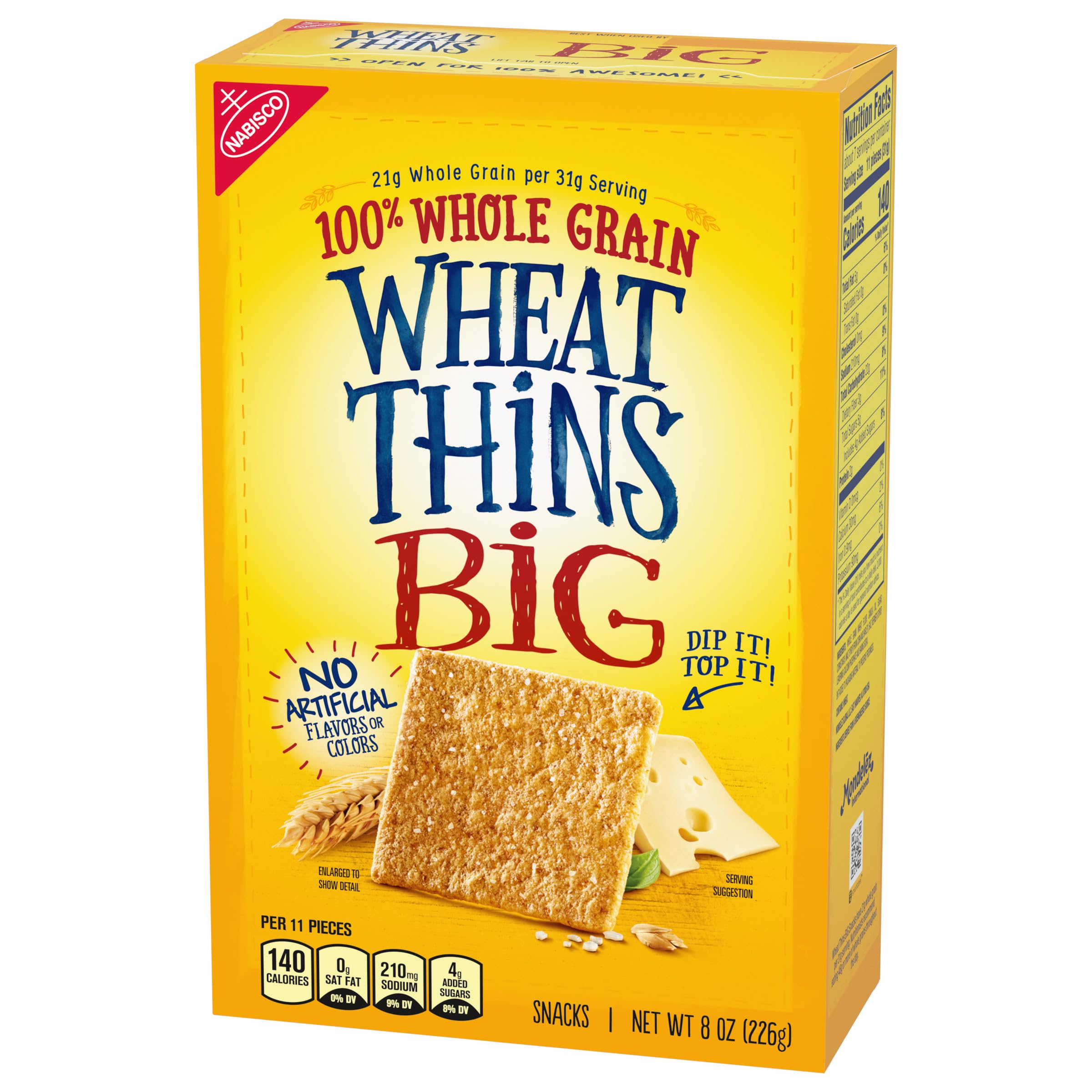 wheat thins big snacks, whole grain wheat crackers, snack crackers (8 oz) — best by: 19 sep 25