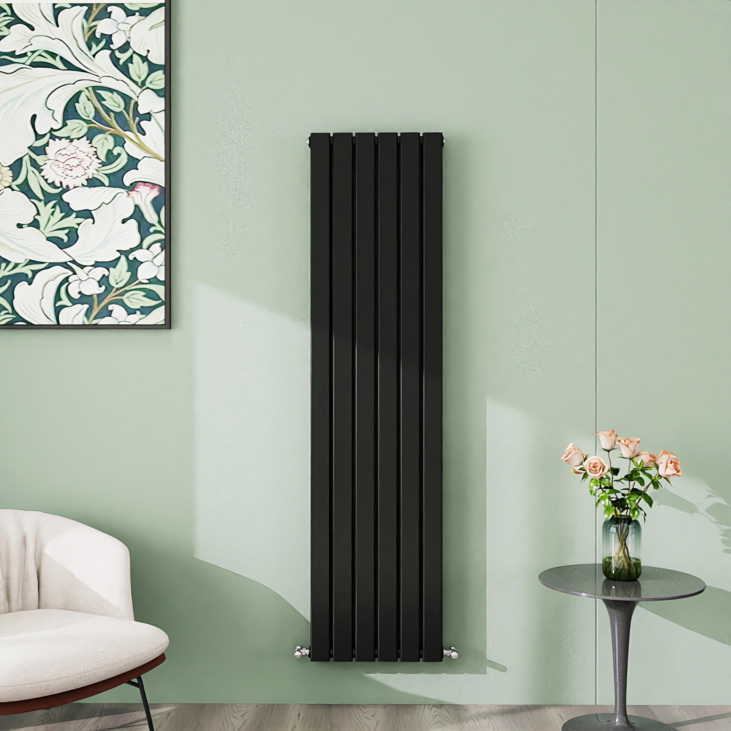 Simple Bathroom 1600×408mm Black Vertical Designer Radiator Double Panel Modern Central Heating Flat Panel Radiators
