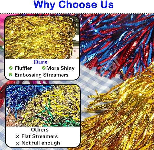 Miniatura 2 de 12 pompones de animadora metálicos en relieve esponjosos con asa, pompones de animación para animar al equipo, para fiestas deportivas, bailes