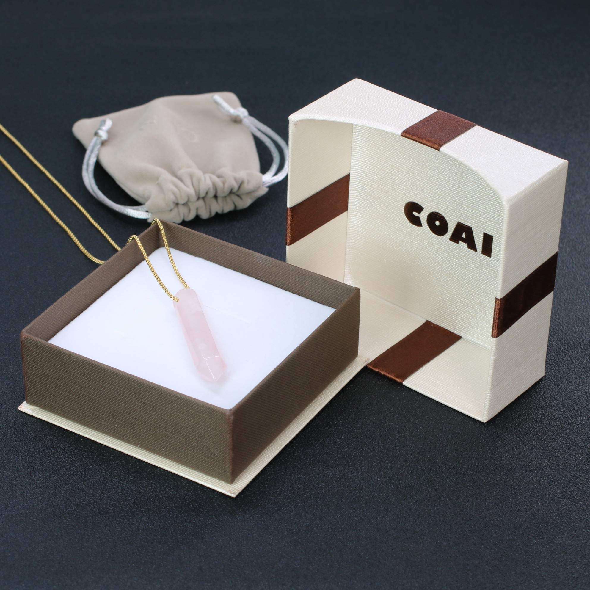 COAI Pendente Barra Esagonale in Pietre Naturali, Collana Pendente Unisex Catena Lunga in Acciaio Inox
