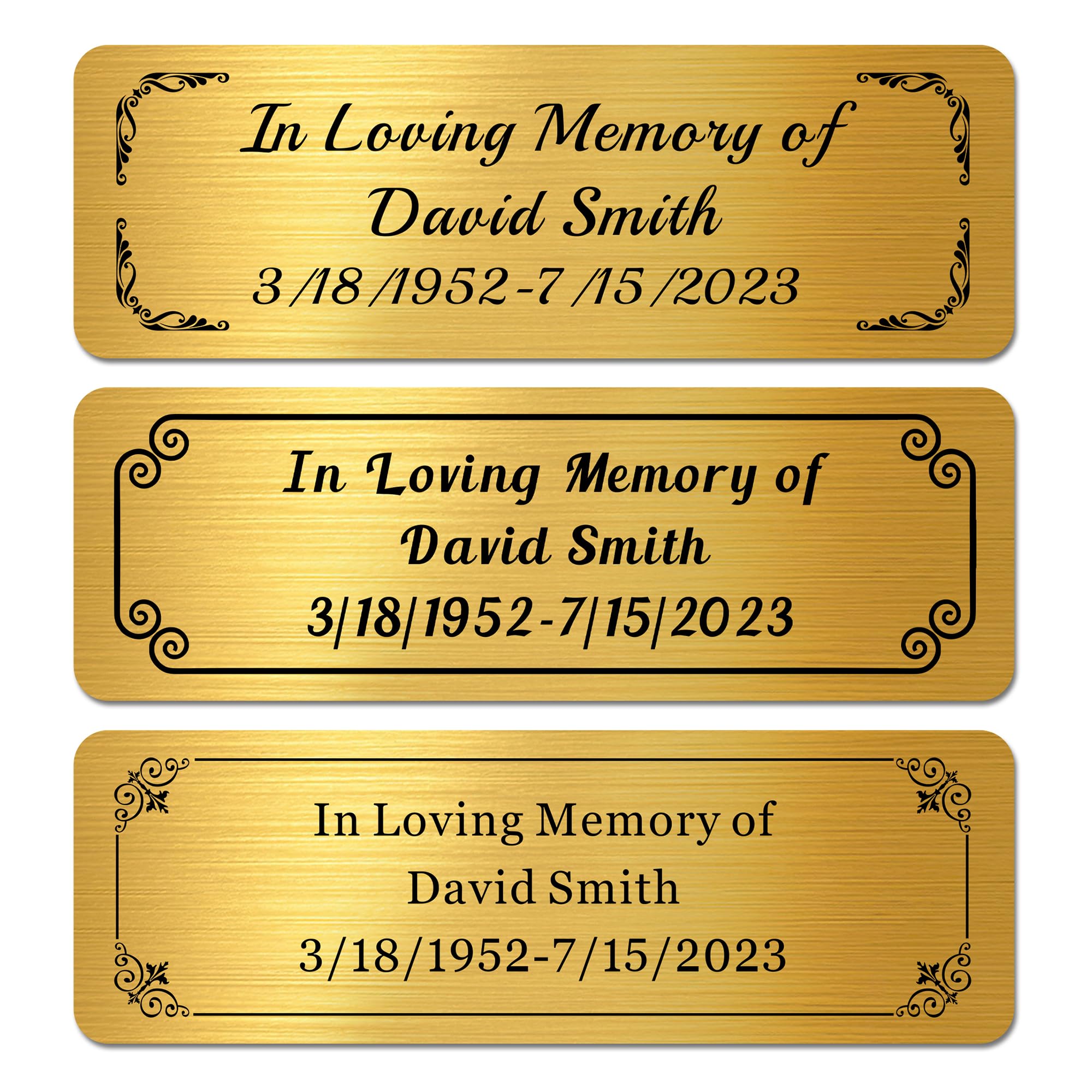 EDSG Engraved Plaques Personalised Memorial Plaque for Bench Urns Custom Brass Plaques Engraved 1x3 in Personalised Bench Plaque Personalised Name Plate with Adhesive Backing (Gold)