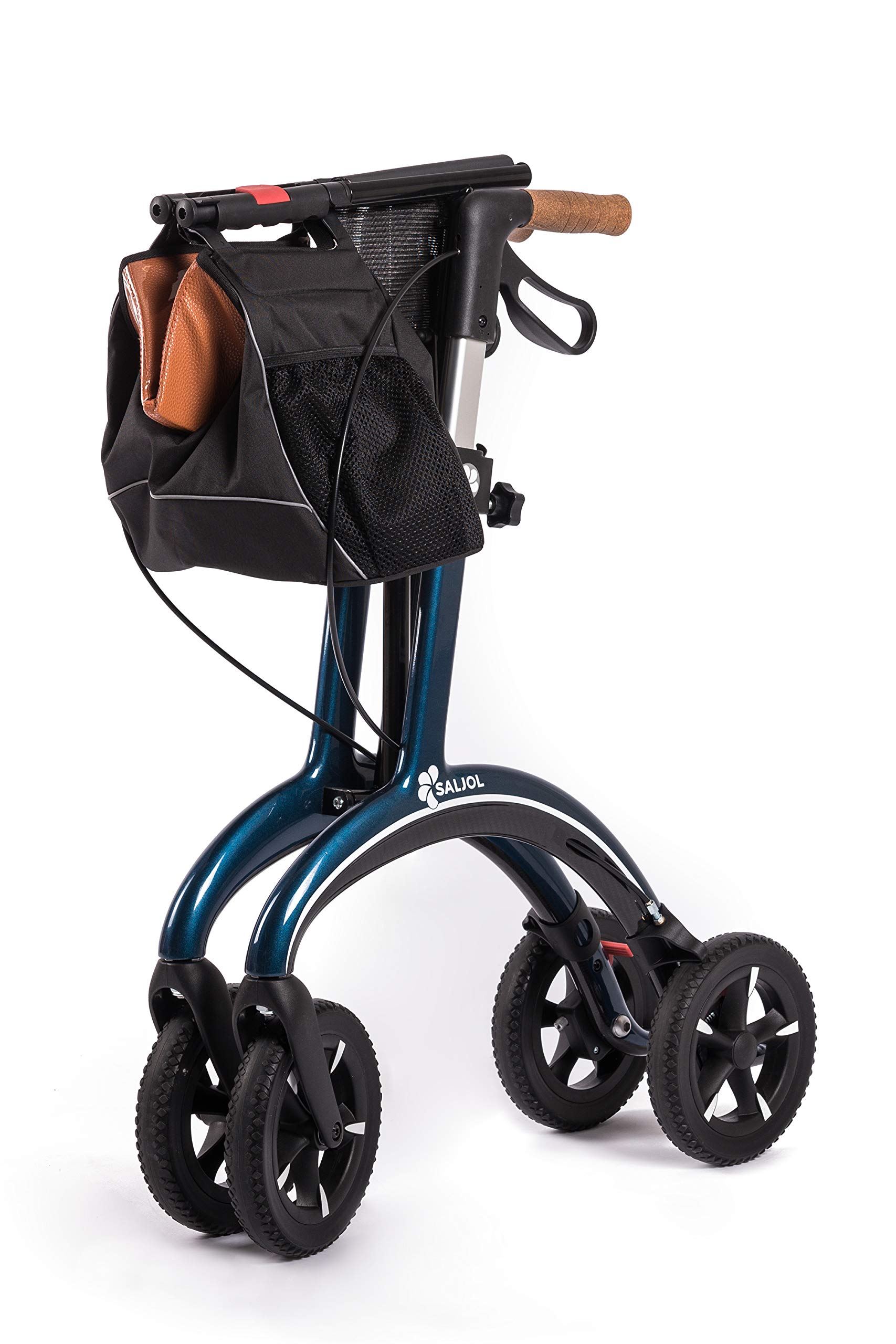 Premium Rollator aus Carbon von Saljol, schicker Reisebegleiter mit Weich-Reifen, zuschaltbare Schleifbremse, 5.8kg leicht, midnight blue