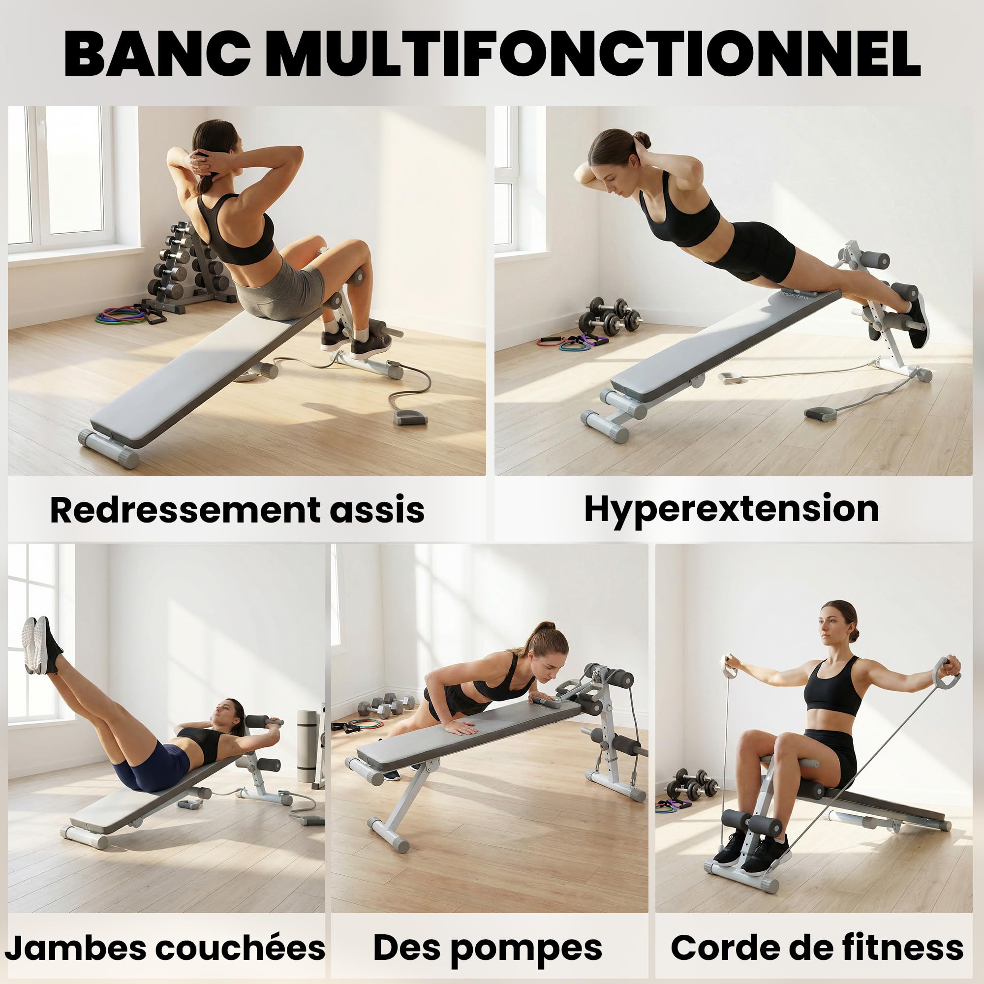 SPORTNOW Banc de Musculation, Banc Plat Réglable avec Siège à 3 Niveaux, Idéal pour le Développé Couché, le Curl Biceps, la Musculation du Dos et des Abdominaux, Charge 150 kg, Bleu et Blanc