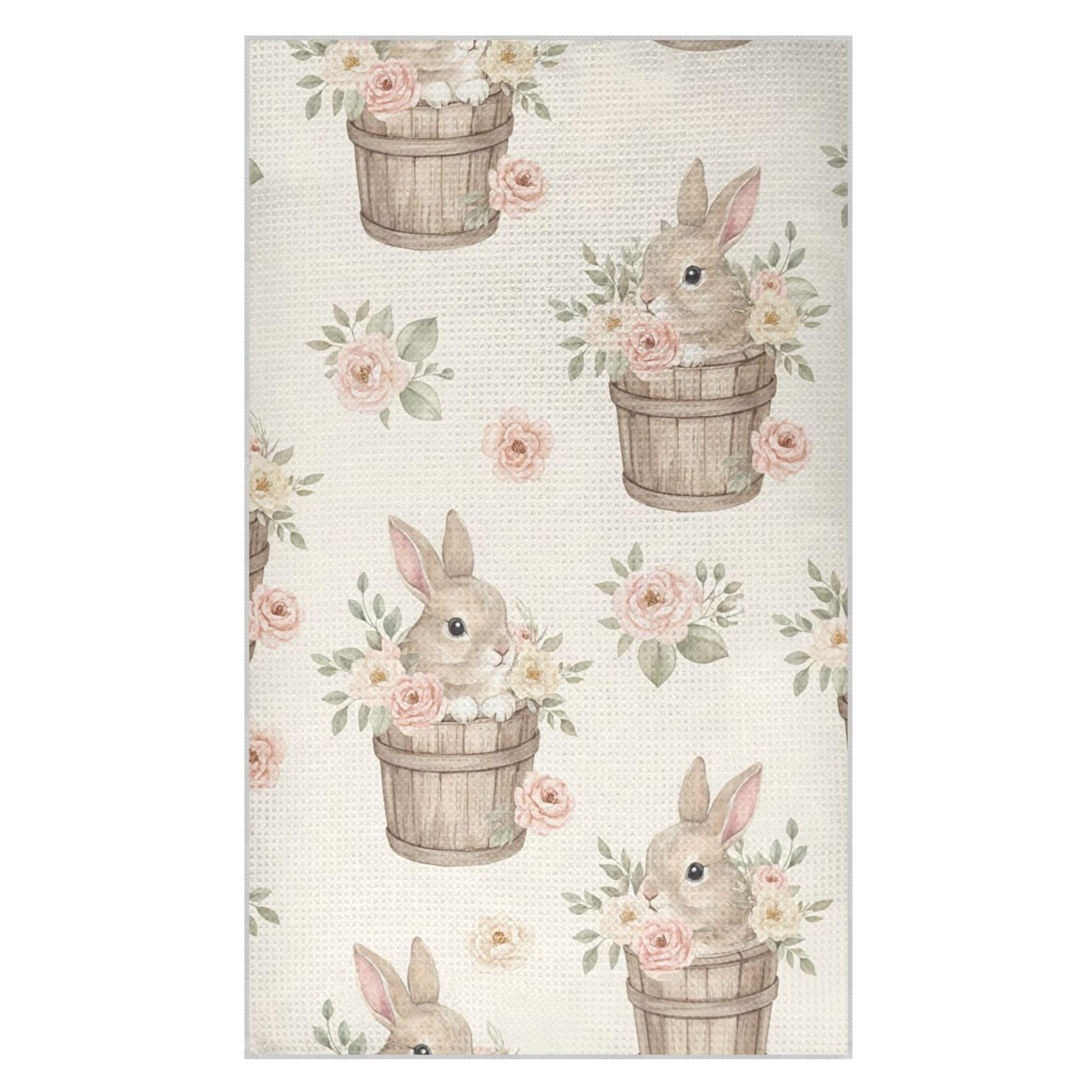 Kutsu Bunny Waffle Weave Kitchen Towels Absorbent Quick Drying Dish Towels for Kitchen, Decorative Tea Towel, 18x30 in