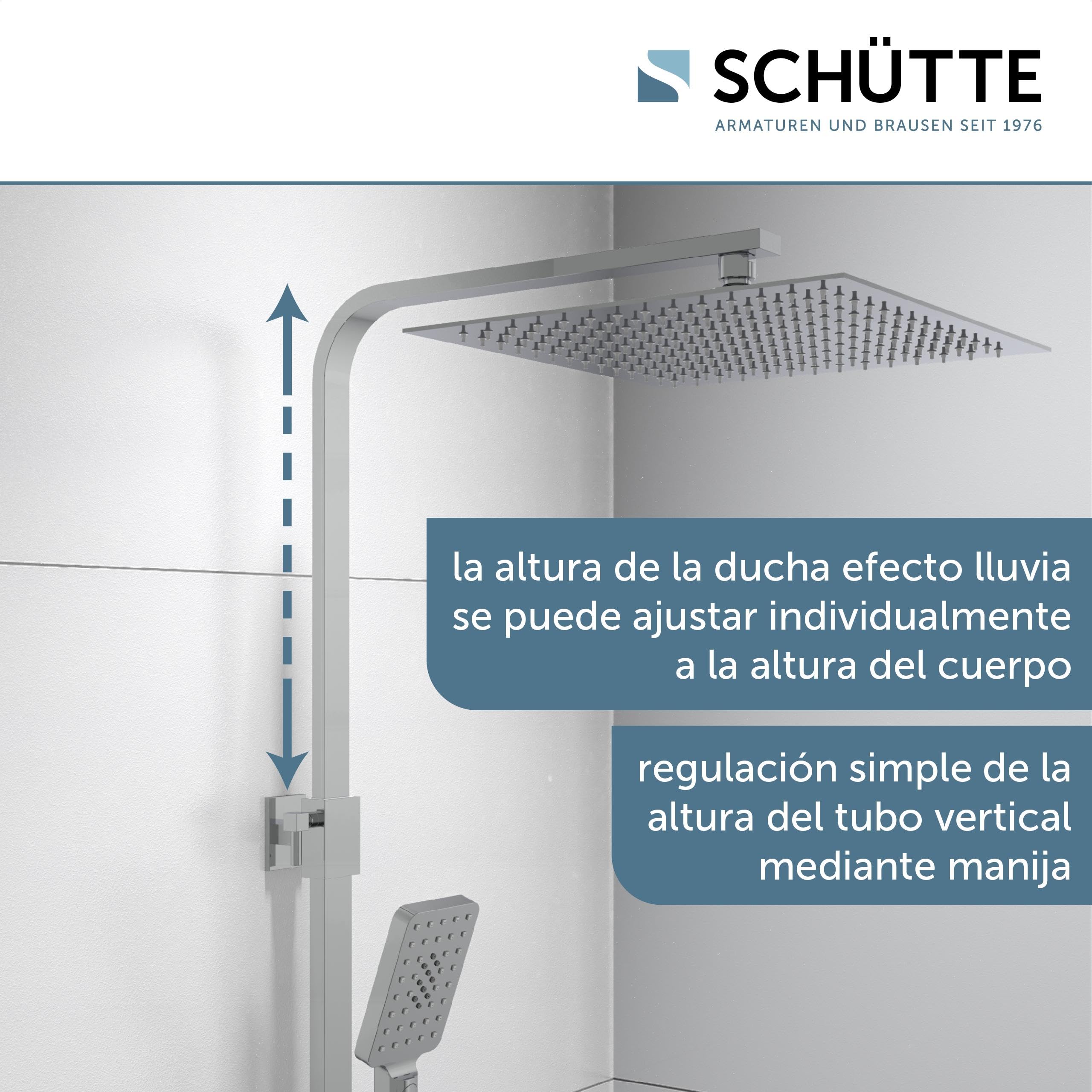 Schütte Sistema termostato y Estante de Cristal – Juego 30 x 30 cm, Lluvia con Soporte de Pared y alcachofa Columna de Ducha en Cromo/Blanco 60530