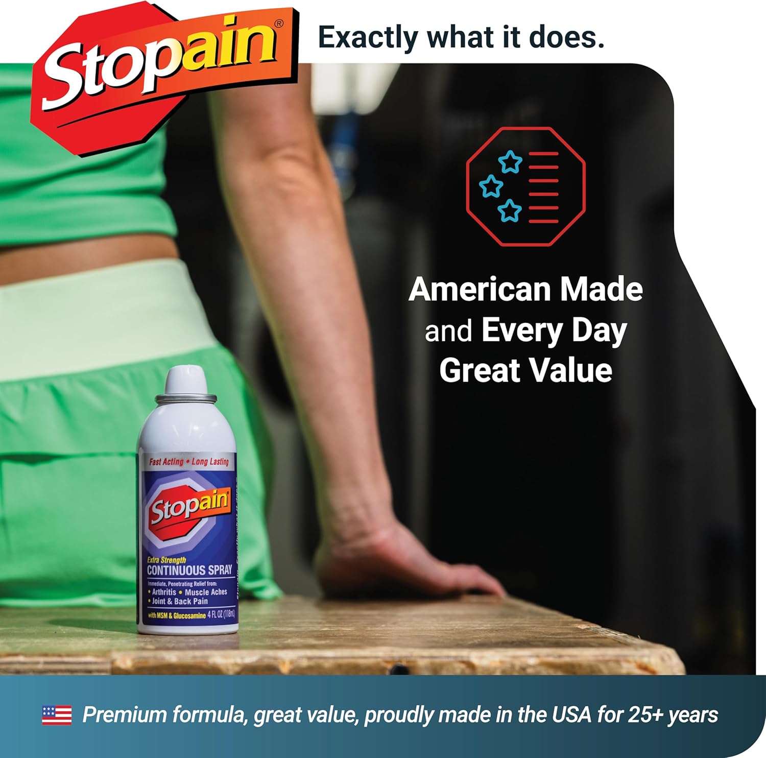 Stopain Pain Relief Spray, 4oz (3 Pack) USA Made, Max Strength Fast Acting with MSM, Glucosamine, Menthol for Arthritis, Lower Back, Knee, Neck, HSA FSA Approved Topical Analgesic Products 4 Fl Oz (Pack of 3) image 6 of 7 B000GG6BFG
