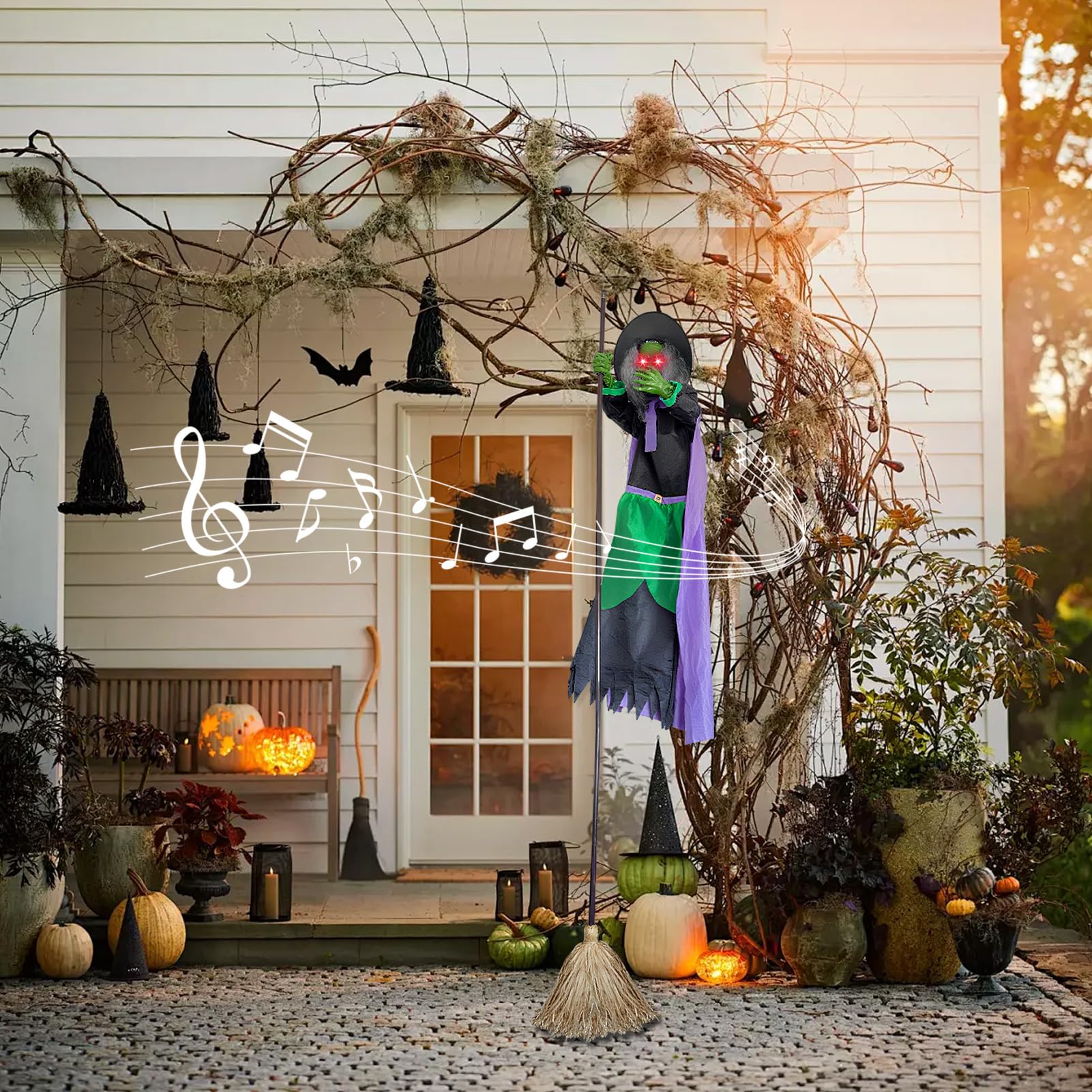 Scopa da Decorazione Halloween Decorazione Halloween Volante di 3 Metri | Per Esterni Porta Giardino Recinto Ingresso Soffitto Portico Fuga