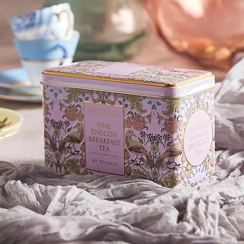 Miniatura 2 de New English Teas Song Thrush and Berries Tea Tin in Pink con 40 bolsitas de té inglesas para el desayuno
