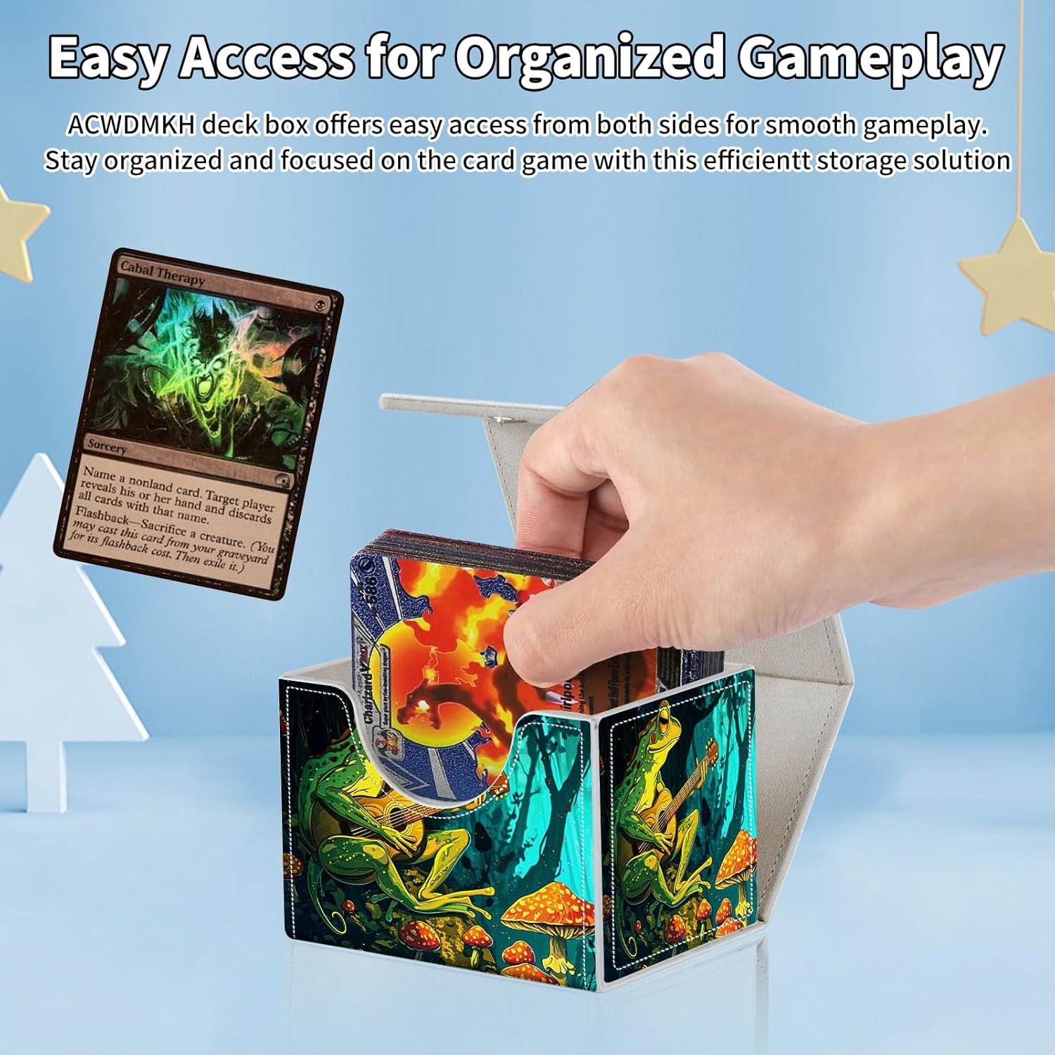 for MTG Commander Deck Box,Card Deck Box for Trading Yugioh MTG,Fits 100 Double Sleeved Cards,PU Leather Strong Magnet Case for Magic Commander TCG CCG,Cute Frog Mushroom