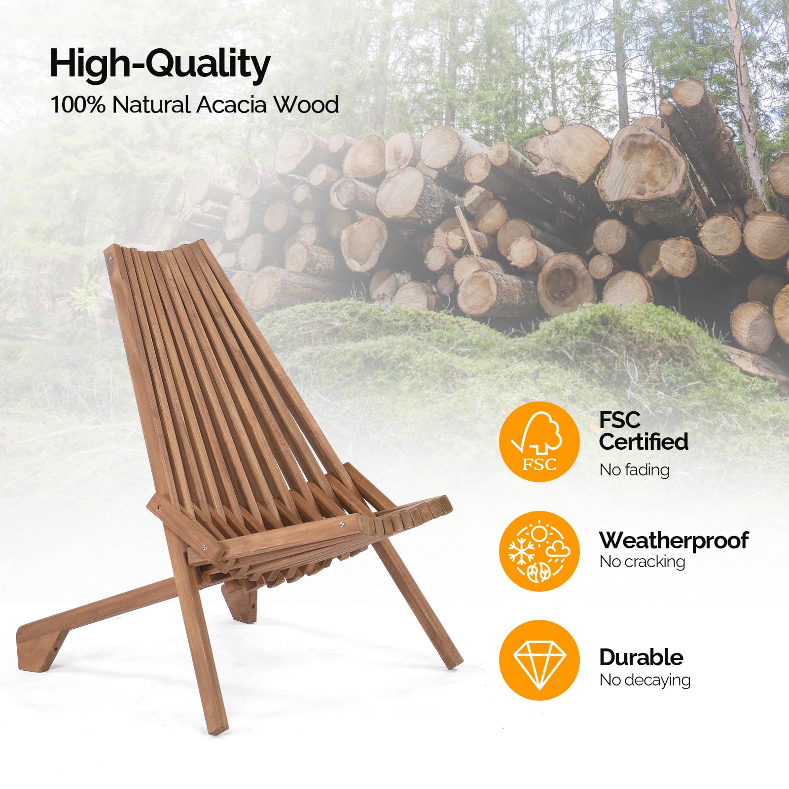 VINGLI Wooden Folding Adirondack Chairs Set Of For Outdoor, All