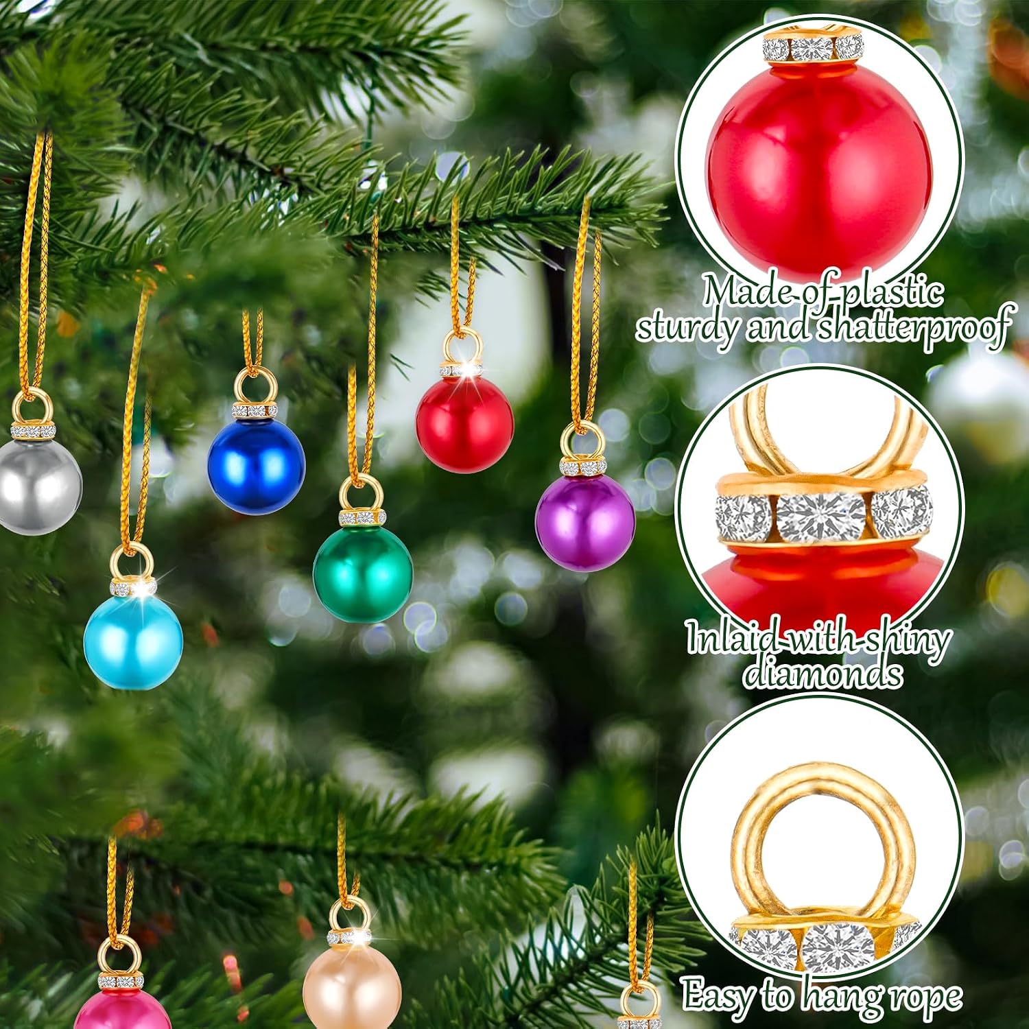 64 Pcs Mini Christmas Balls Ornaments 16mm Glitter Colorful Balls Christmas Decor Hanging Pendant for Xmas Tree DIY Craft Holiday (Red,Champagne,Pink,Green,Light Blue,Royal-Blue,Purple,Gray)