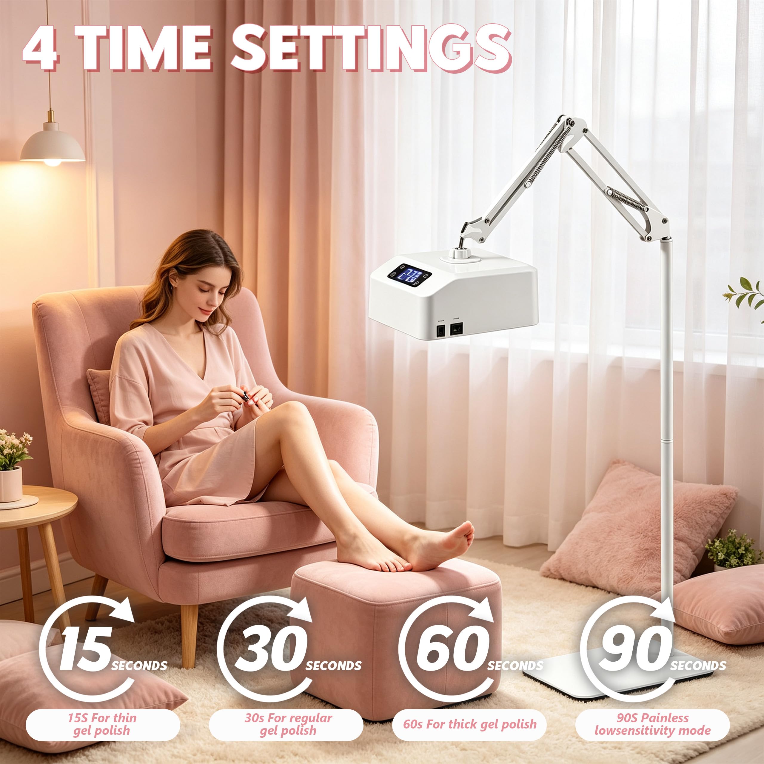 Lámpara de uñas UV, lámpara LED de uñas con temporizador 15/30/60/90s, lámpara colgante de pedicura con soporte y base, lámpara UV recargable para uñas de gel, dedos y pies