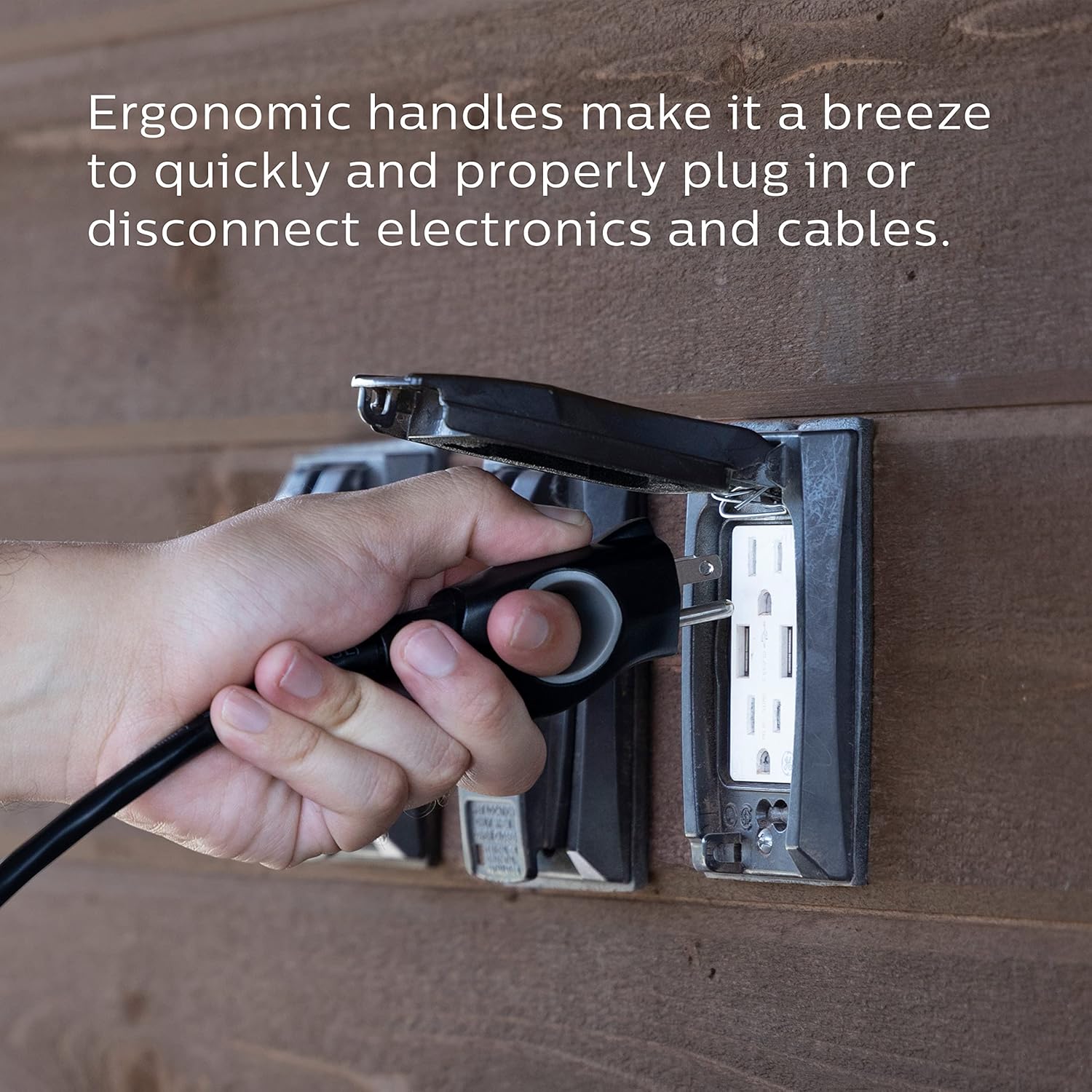 Philips EZGrip Outdoor Extension Cord with Multiple Outlets, Grounded 3 Prong Cord, Short Extension Cord Indoor with Multiple Outlets, Heavy Duty Extension Cord, 8 Ft, 16 AWG, Black, SPC3083EZ/37