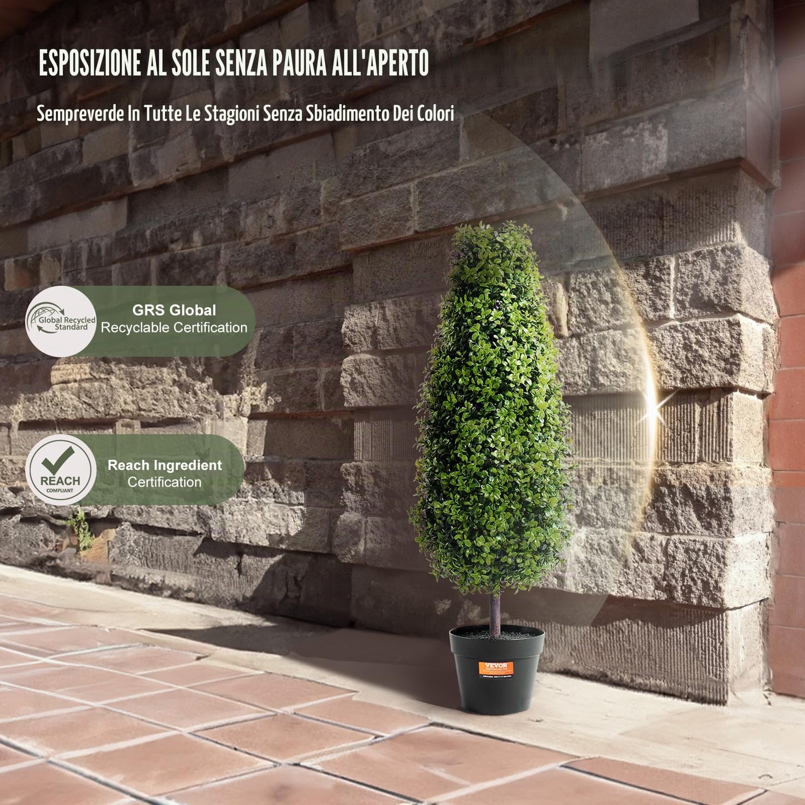 VEVOR Albero di Bosso Artificiale Topiario, 91,4 cm Altezza, 2 Pezzi, Alberi di Bosso Finti, Pianta Artificiale Verde con Foglie, Vaso, Decorazione, Set di Verde con Protezione UV per Arredamento