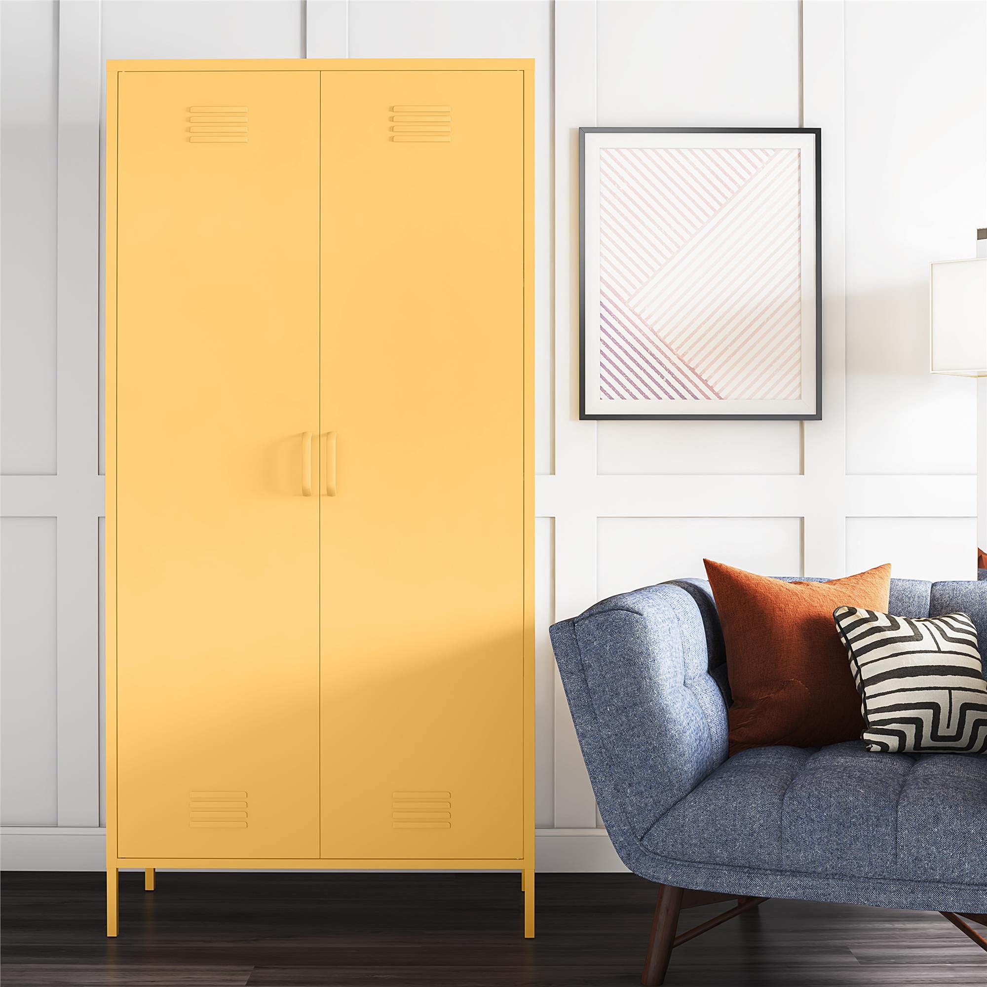Novogratz Cache Tall 2 Door Metal Locker Cabinet, Yellow