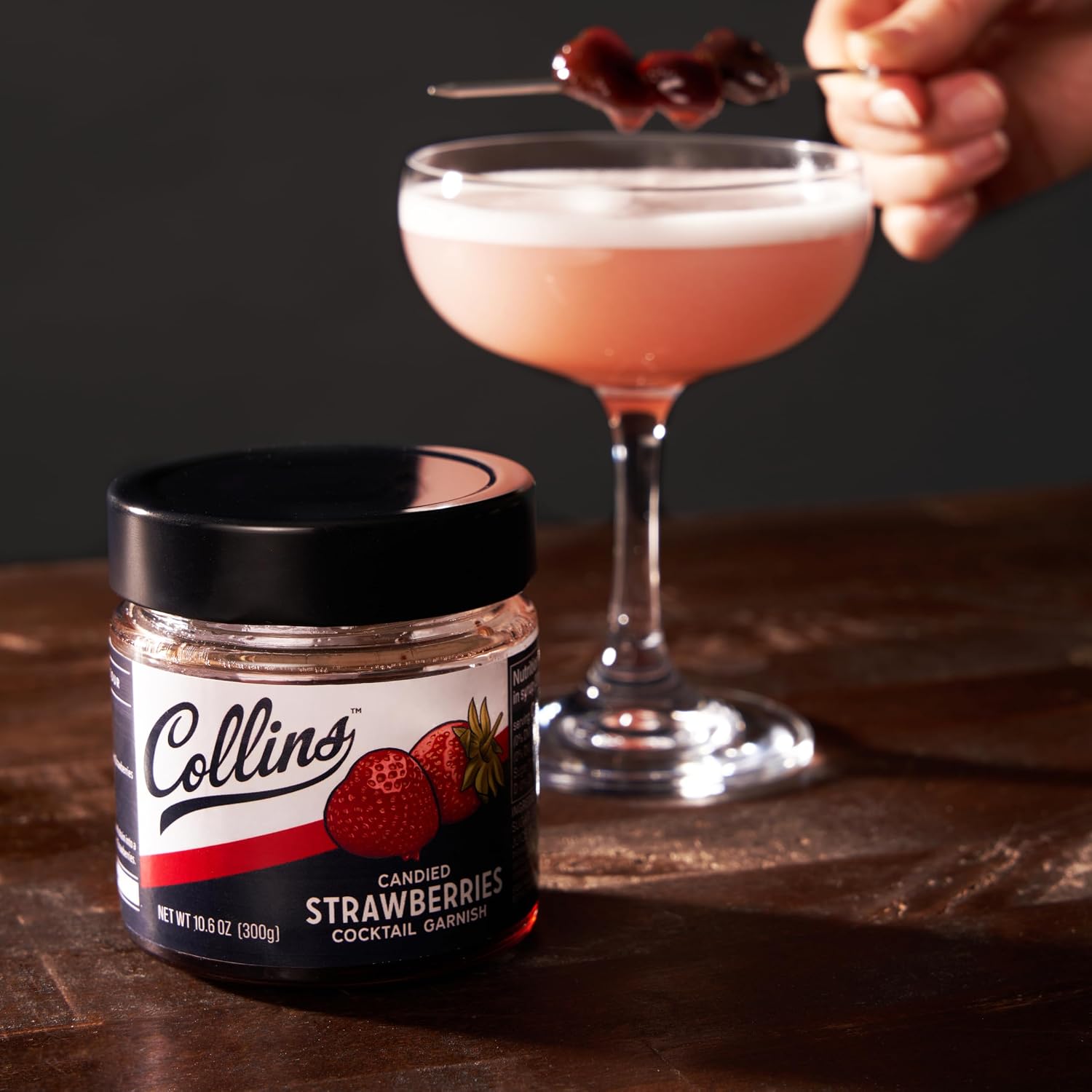 Collins Strawberries in Syrup, Gluten Free Cocktail Garnish for Champagne, Sour Cocktails, Cakes, Ideal for Bars, Restaurants, Hotels, Desserts, Baking Supplies, Candied Strawberry, 10.6 oz, Set of 6