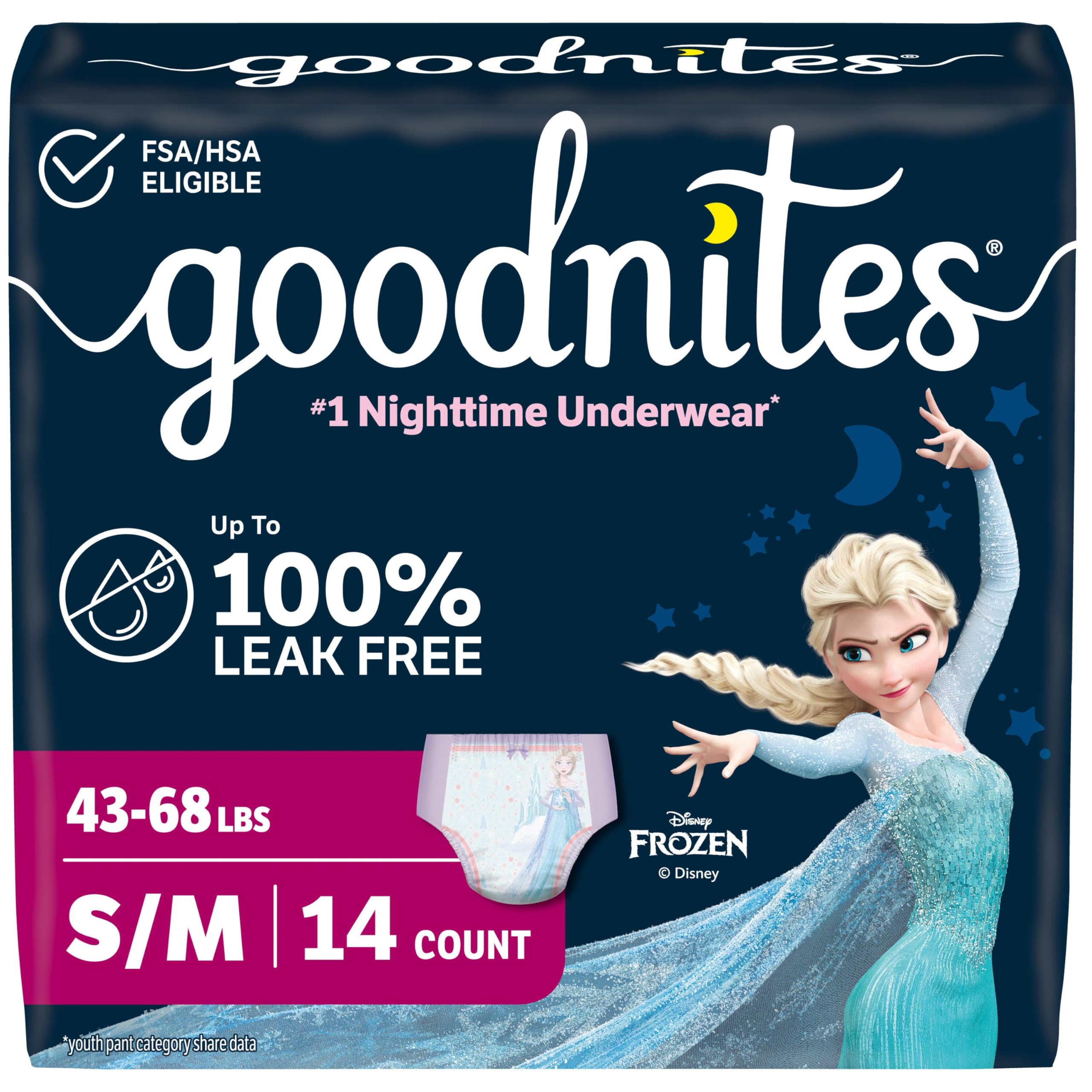 Photo 1 of Goodnites Girls' Nighttime Bedwetting Underwear, Size S/M (43-68 lbs), 14 Ct, Packaging May Vary