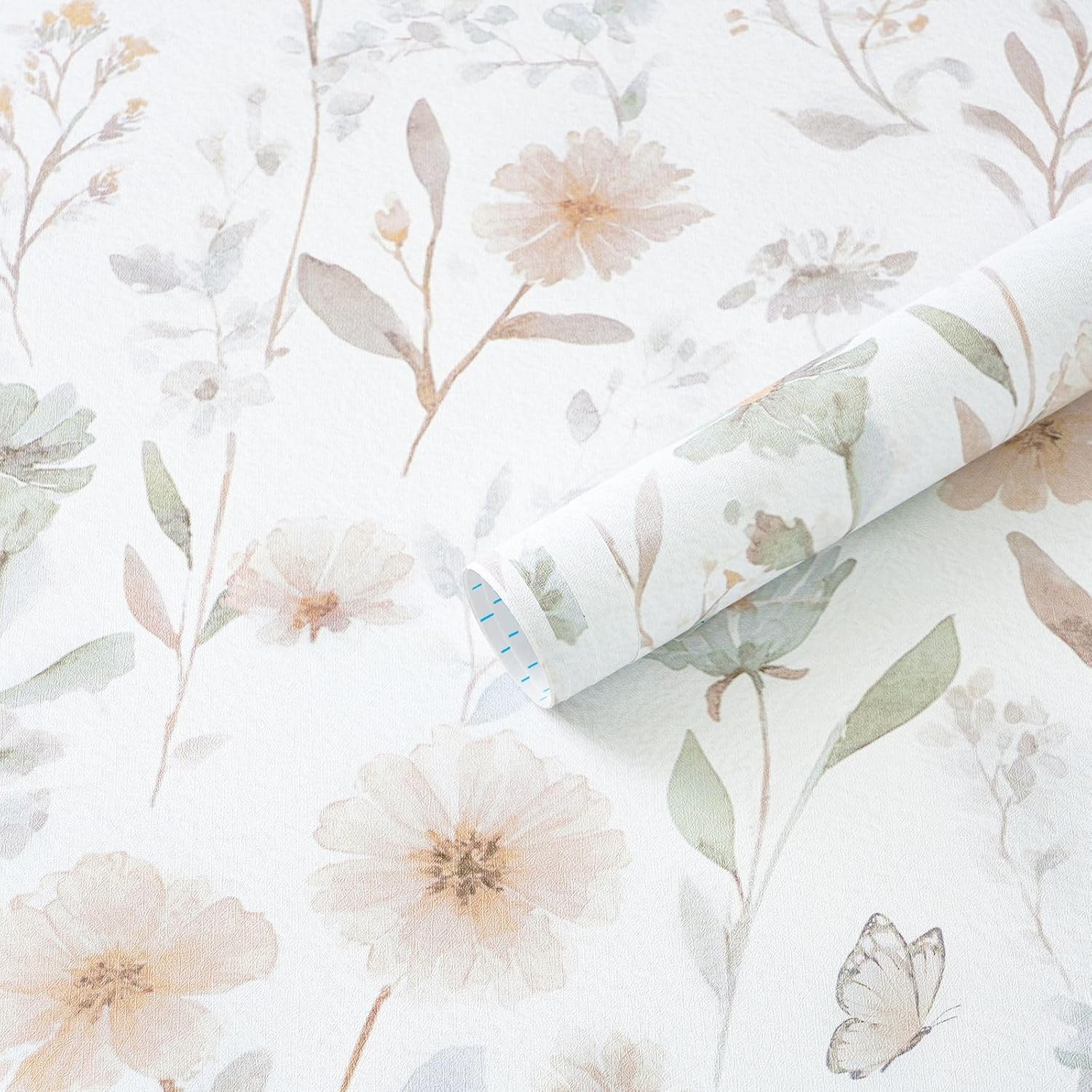 Ismoon Floral Peel and Stick Wallpaper Boho Wallpaper 17.3in x 6.56ft Pink and Green Contact Paper Watercolor Flower Removable Wall Paper for Bedroom Nursery Kitchen Girls Room Vinyl
