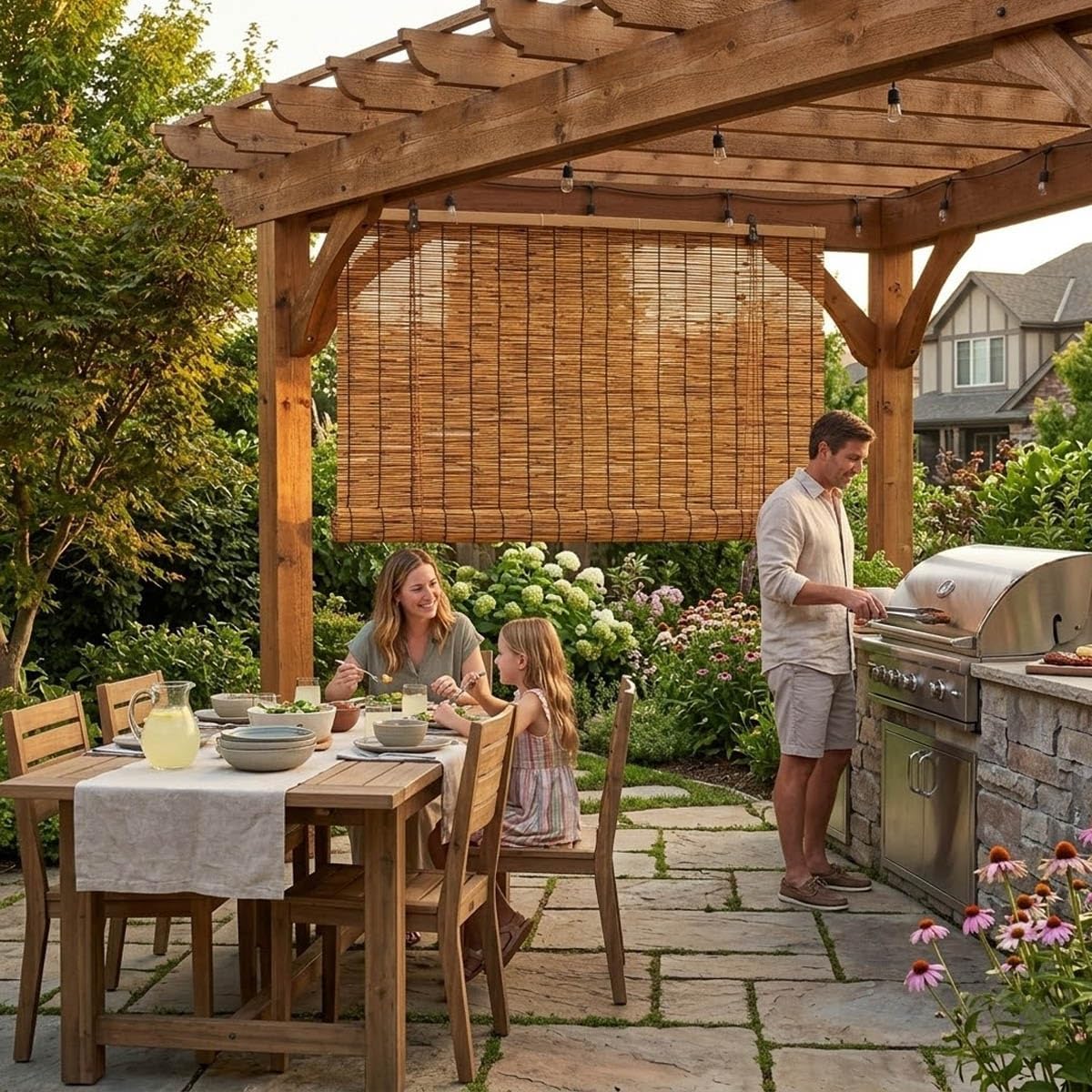 Bamboo Roller Blinds for Outdoor Patio, Natural Reed Roll Up Shades, 24" 28" 36" 42" 48" 52" 72" 64" 80" Wide Waterproof Privacy Blind for Indoor Windows, Porch & Sun Shade(36" W x 54" H)